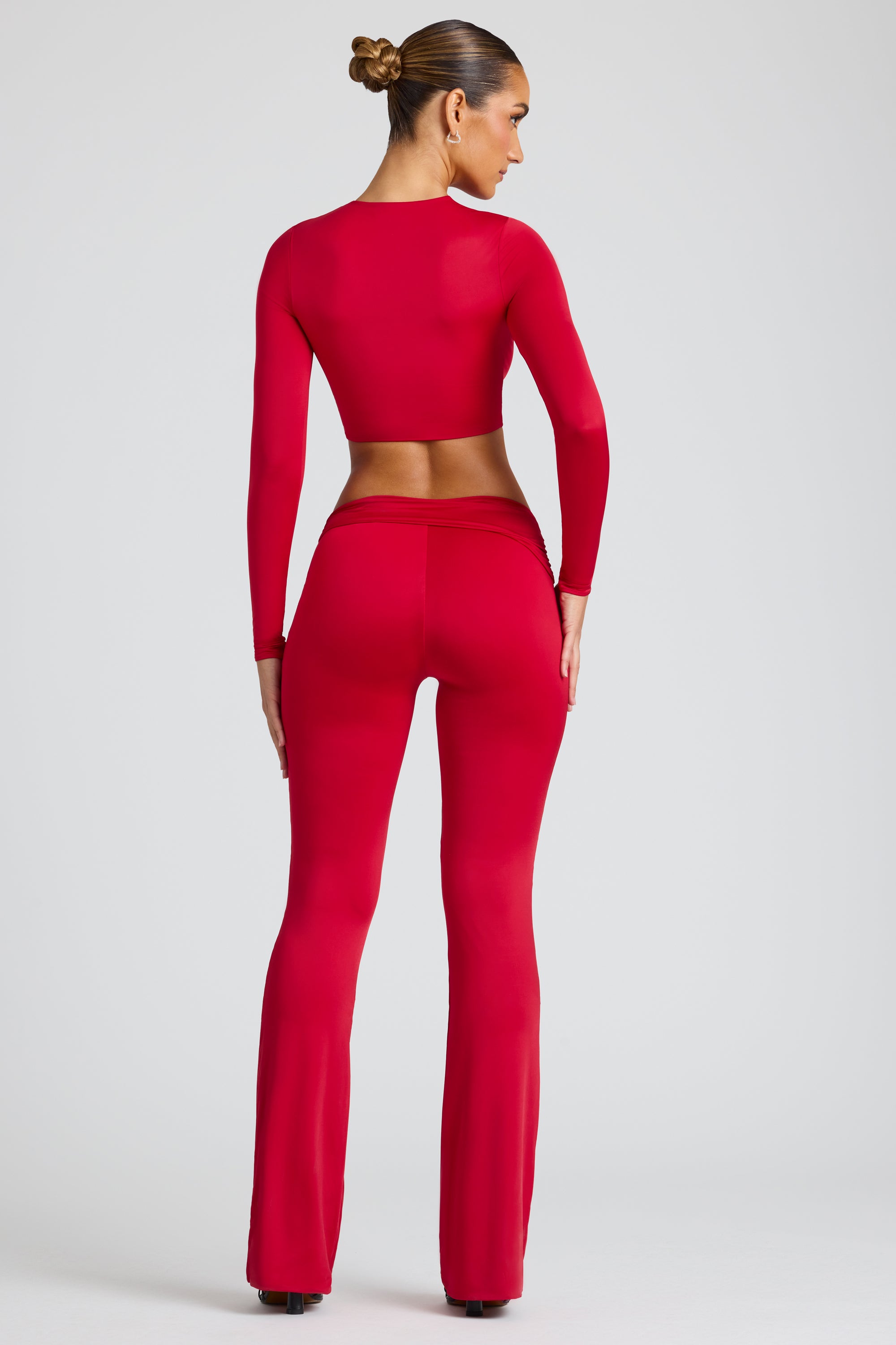 Draped Detail Straight Leg Trousers in Fire Red