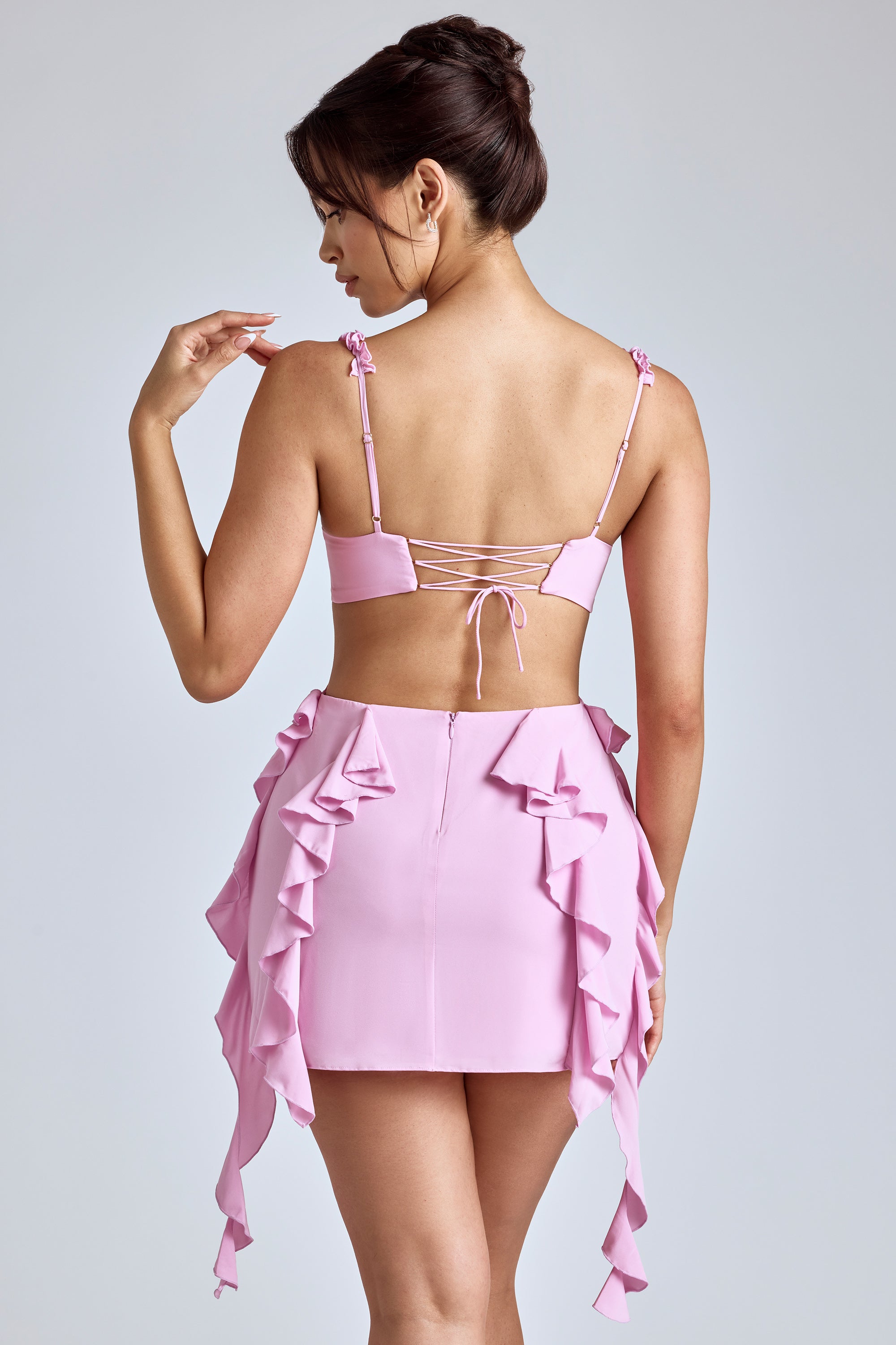 Panelled Ruffle Mini Dress in Baby Pink