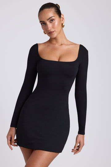 Hope Modal Square Neck Long Sleeve Mini Dress in Black | Oh Polly