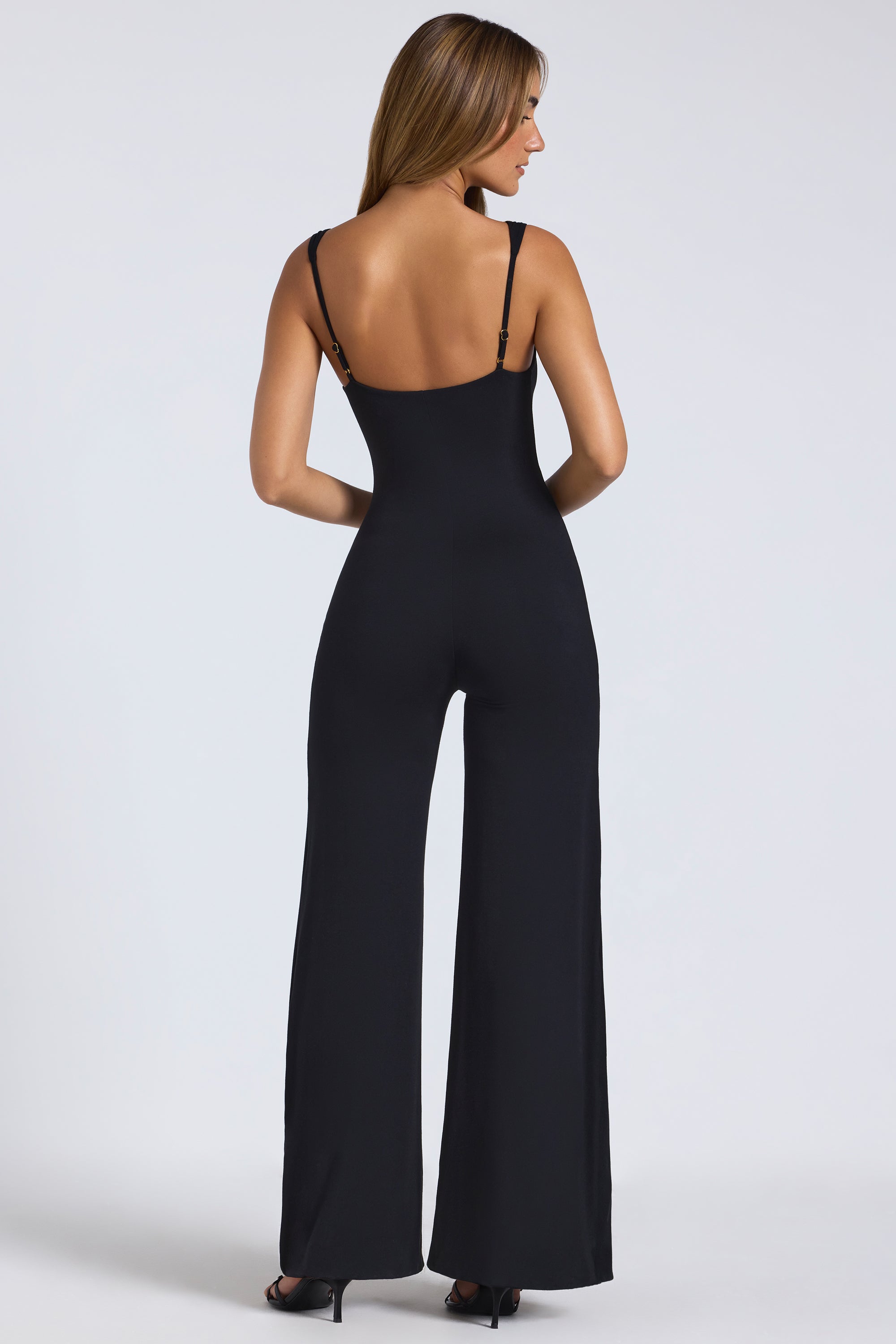 Petite Modal Sweetheart Neckline Wide Leg Jumpsuit in Black