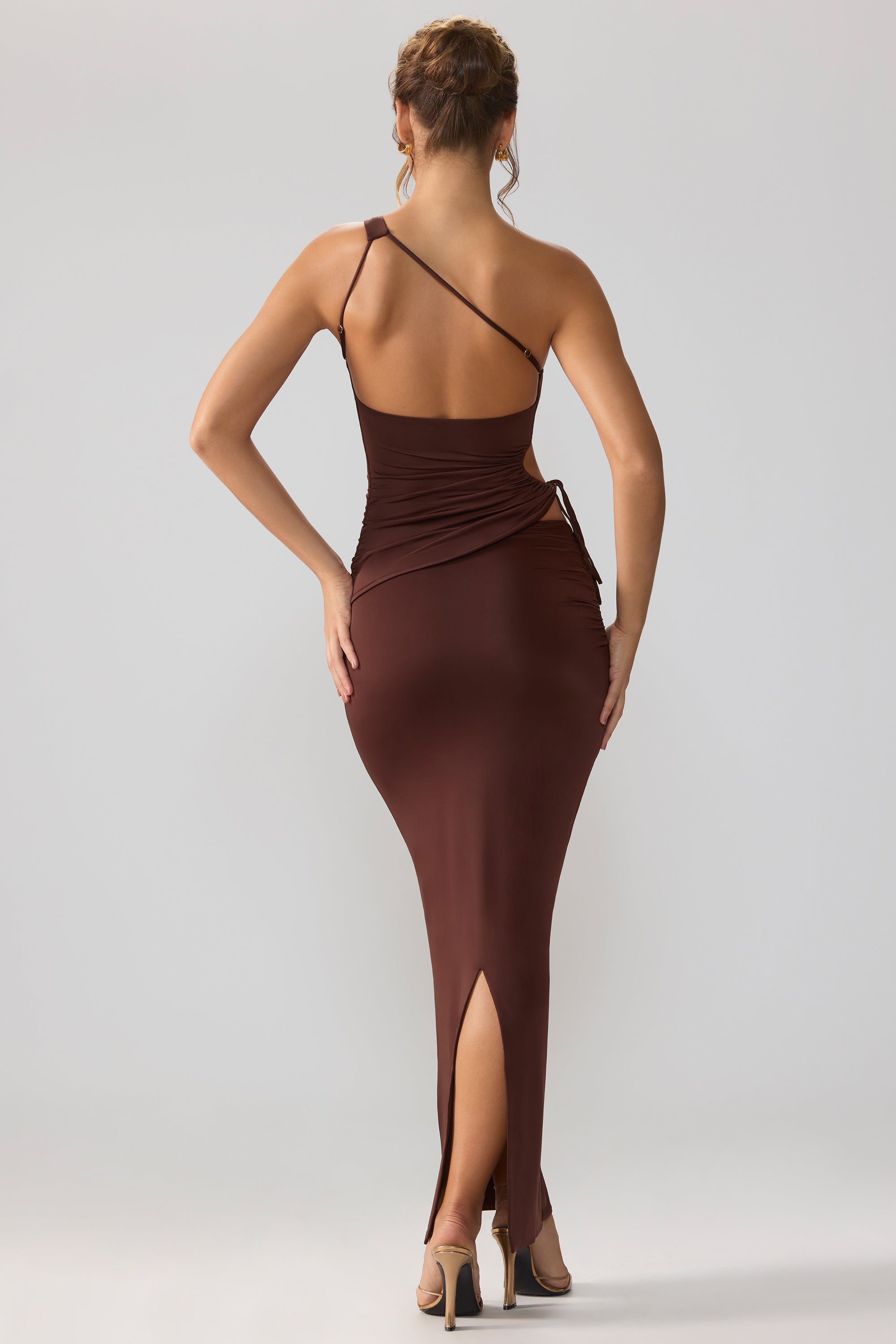 Jupe longue taille asymétrique en jersey moulant en expresso