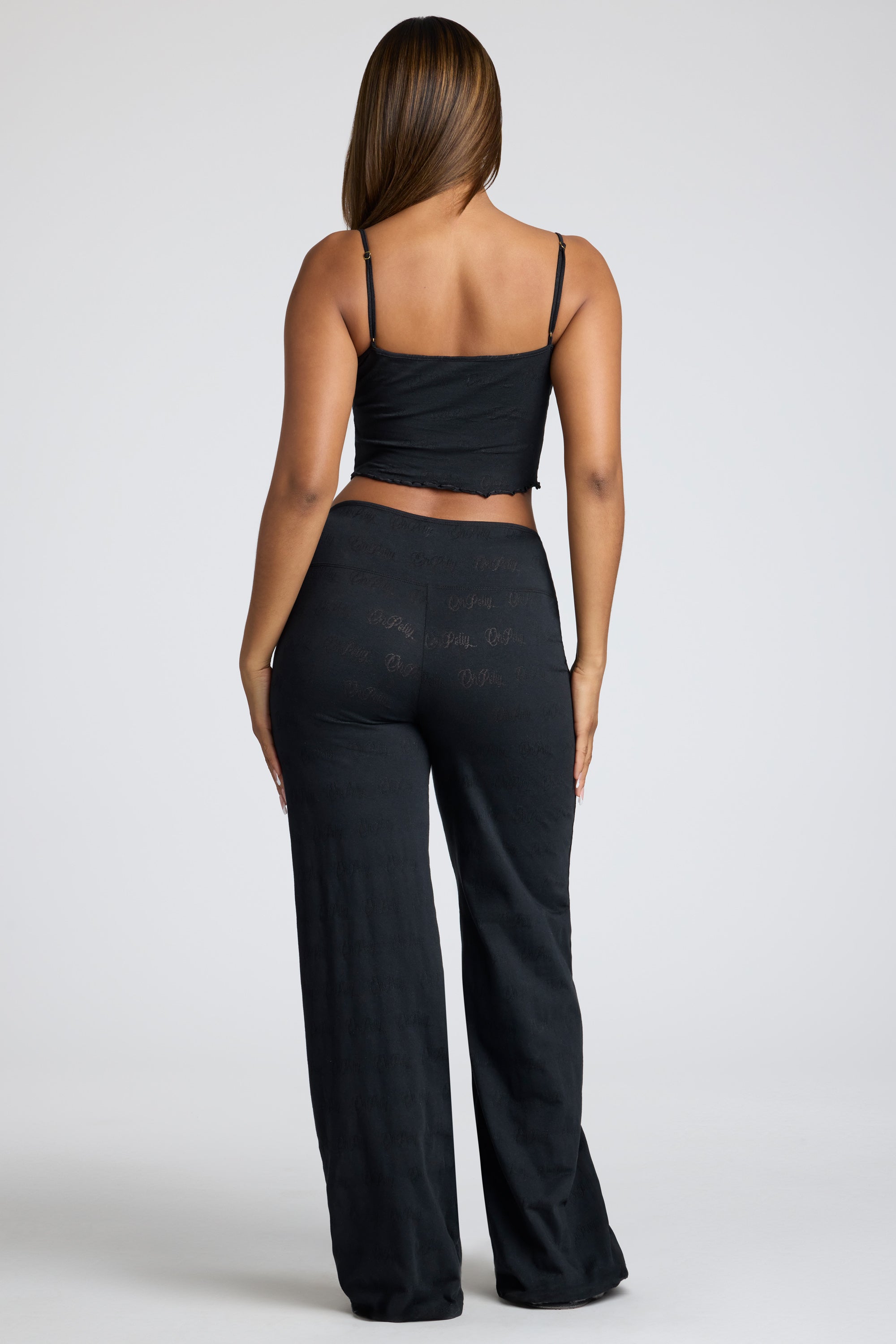 Pantalon en pointelle taille moyenne à jambe droite en noir