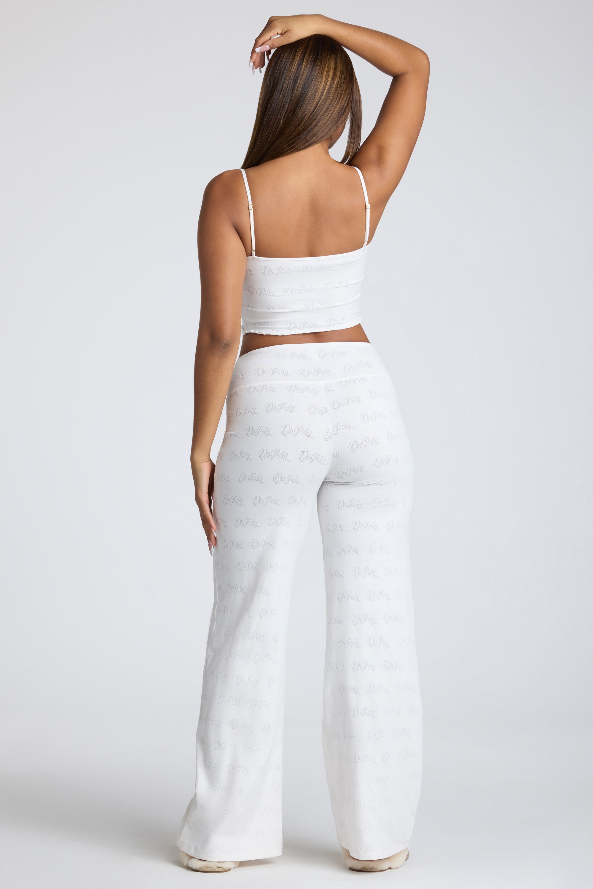 Pantalon en pointelle taille moyenne à jambe droite en blanc