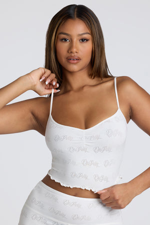 Loungewear Strappy Ruched Pointelle Crop Top in White | Oh Polly