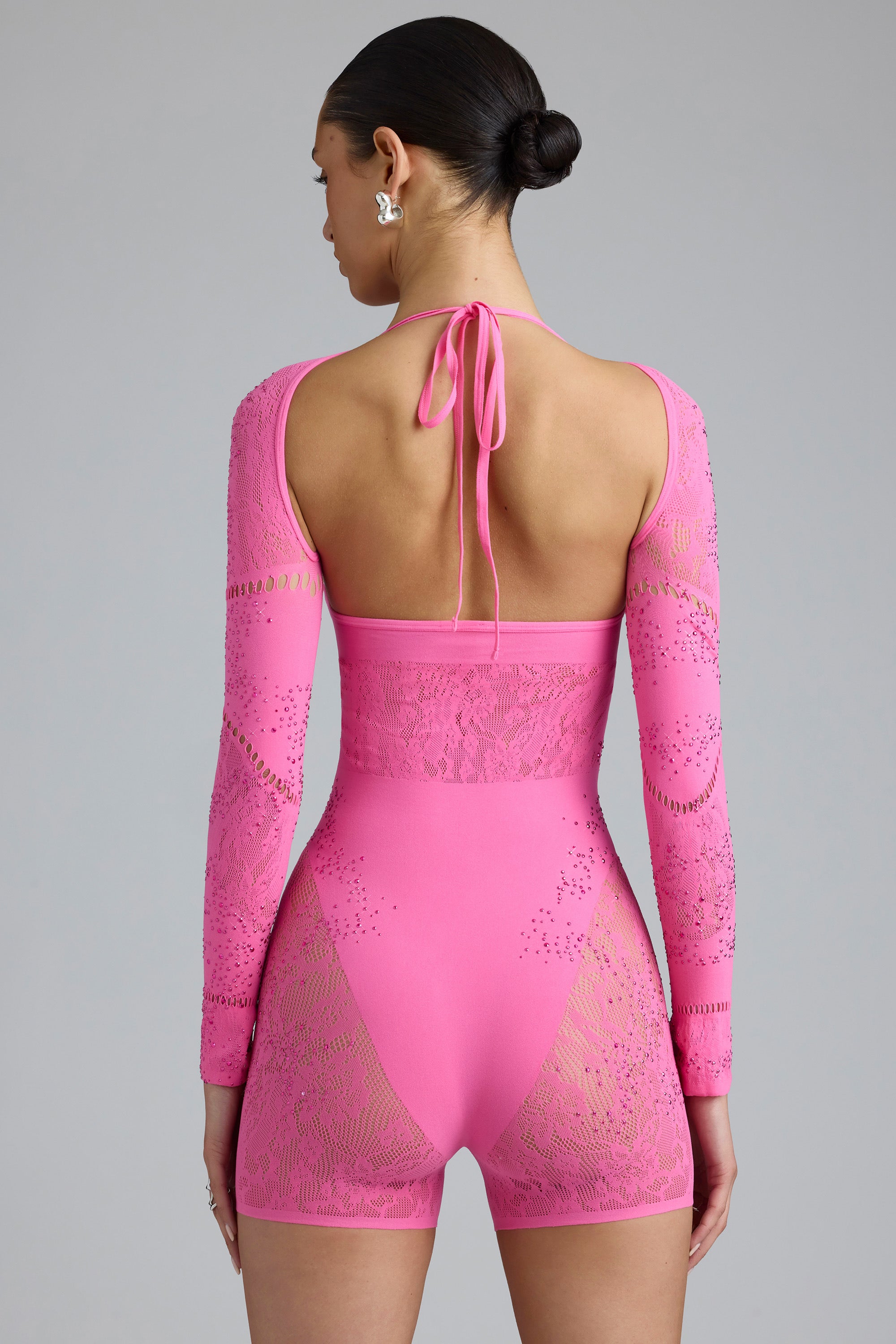 Unitard découpé orné en rose bubblegum