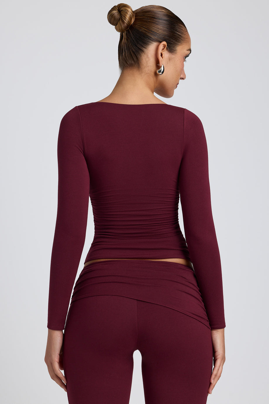 Tencel™ Modal Ruched Long-Sleeve Top in Plum