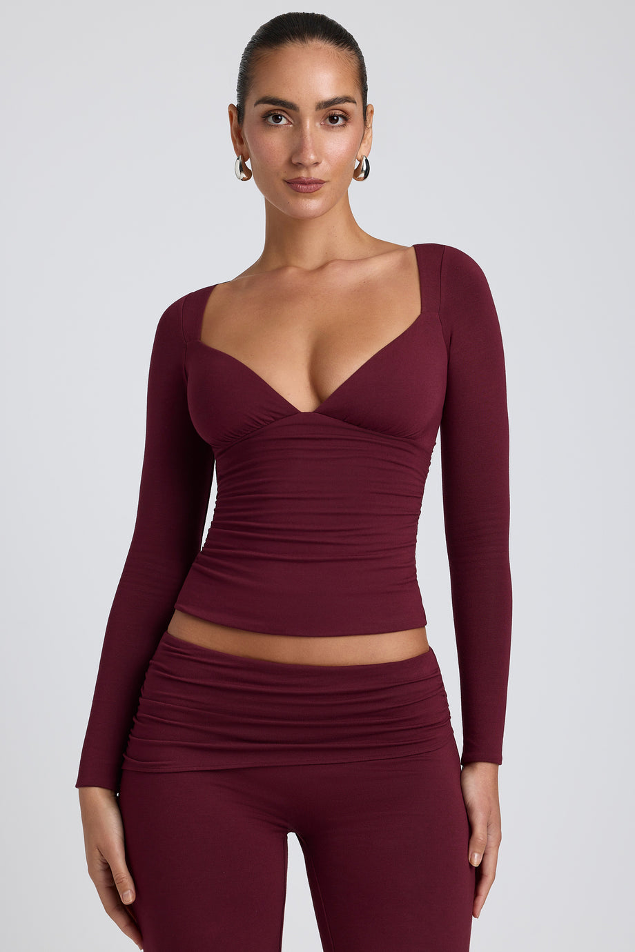 Tencel™ Modal Ruched Long-Sleeve Top in Plum