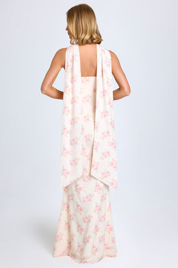 Robe bustier avec détail foulard et imprimé de grandes roses