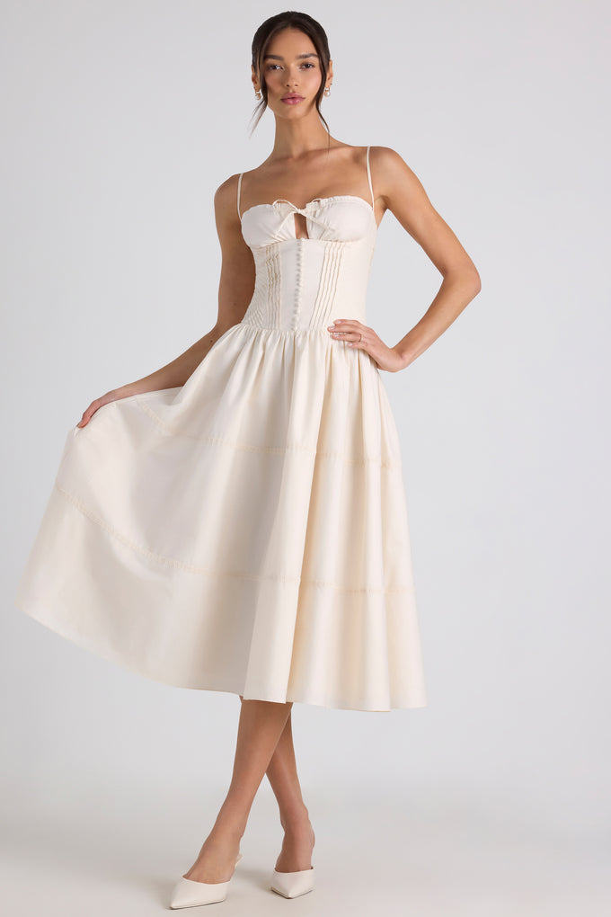 Women's White Deep Plunge Top With Ruffle Detailing - Elegant Evening Wear