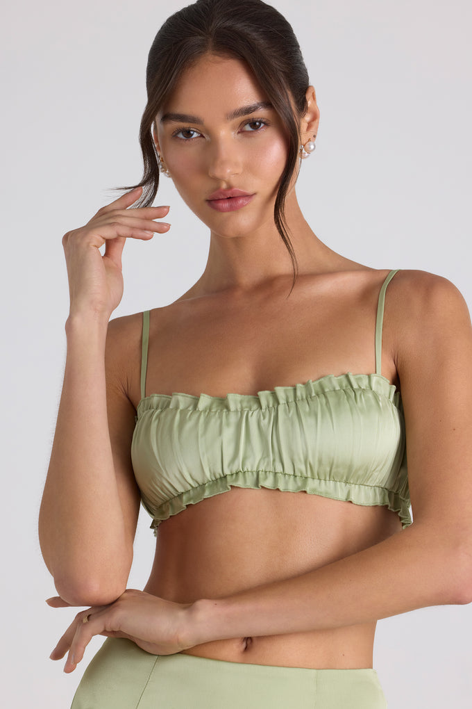 Green Lace Pointed Bust Crop Top, Tops