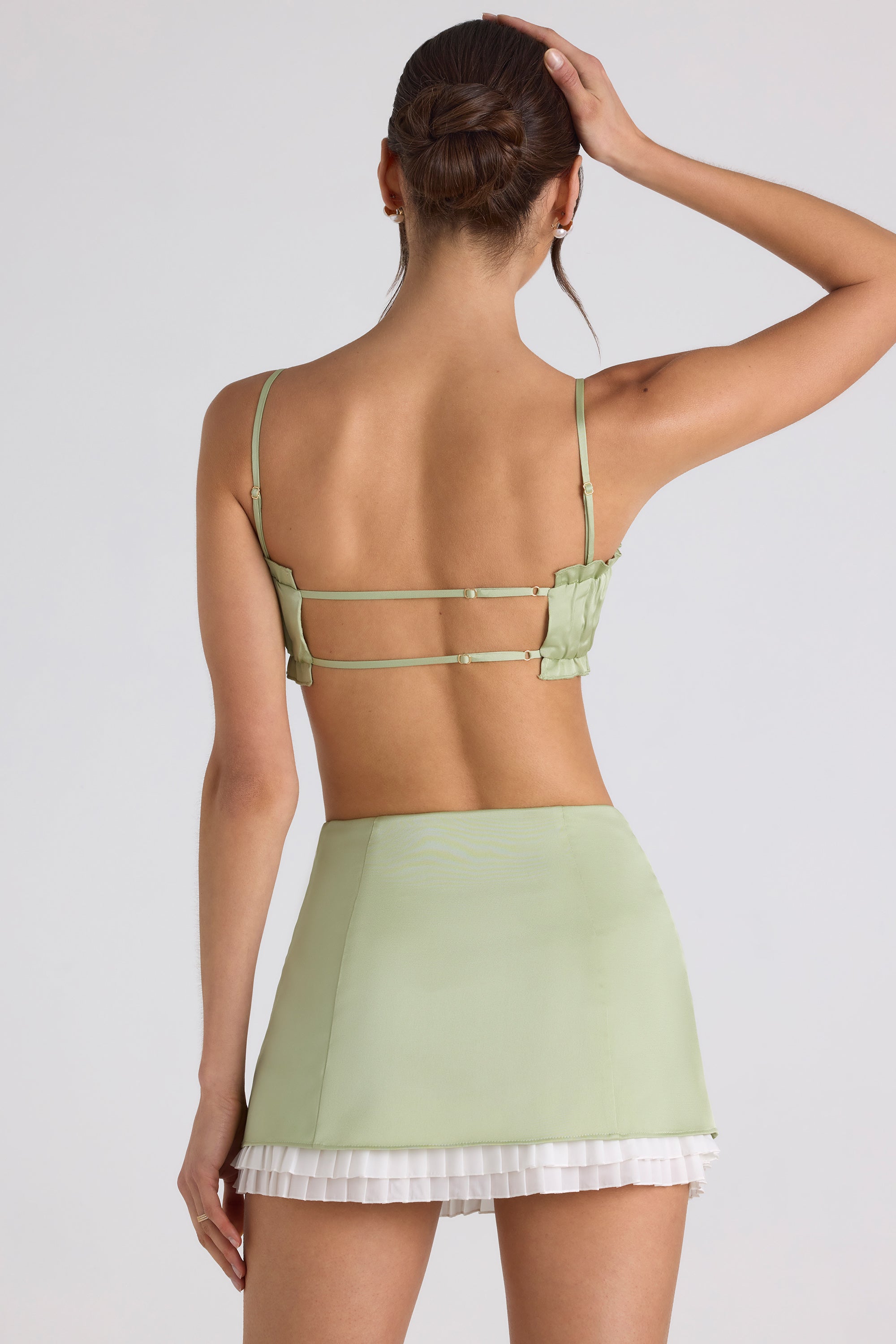 Mini-jupe superposée taille mi-haute en vert printemps