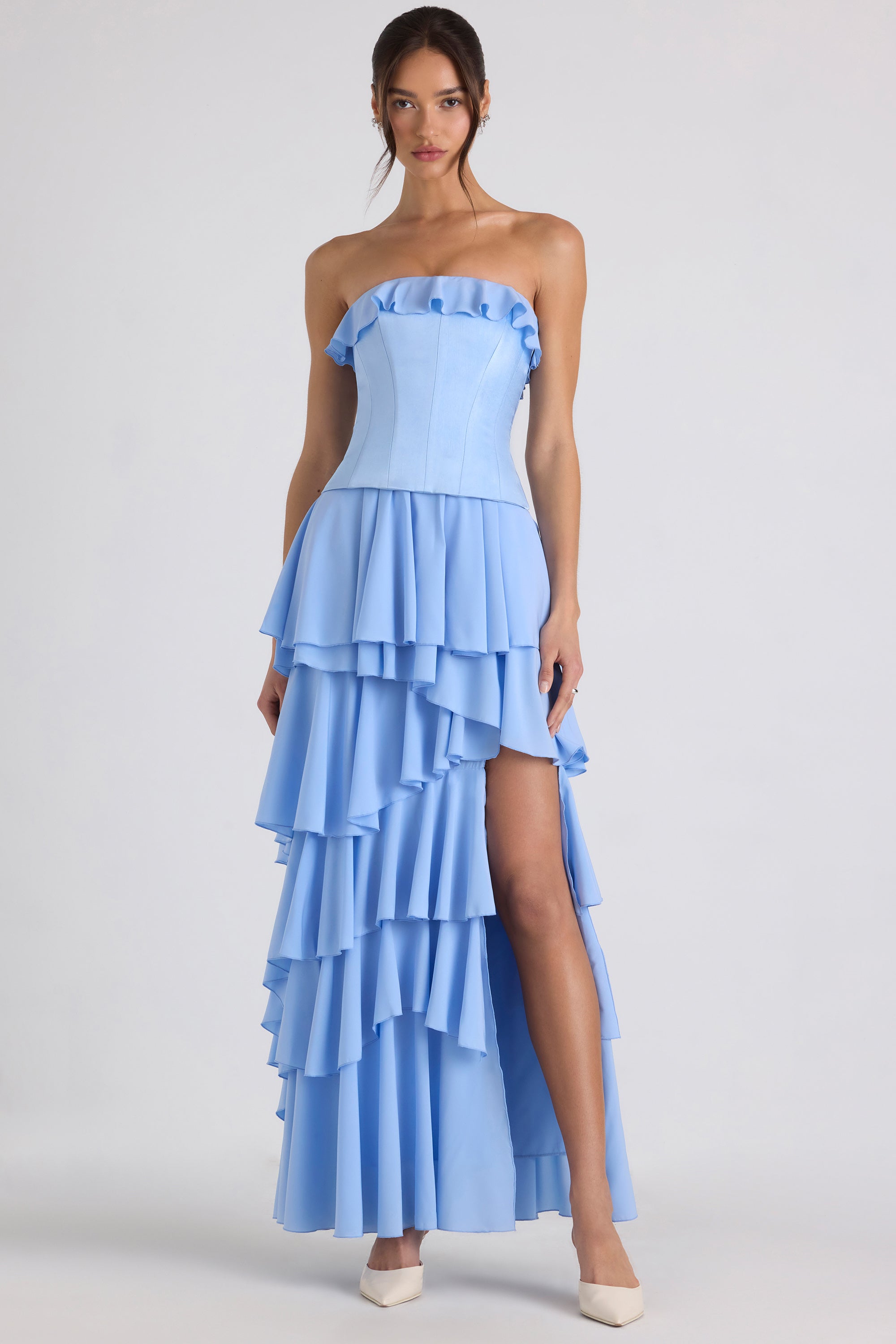 Robe corset à plusieurs niveaux en bleu ciel