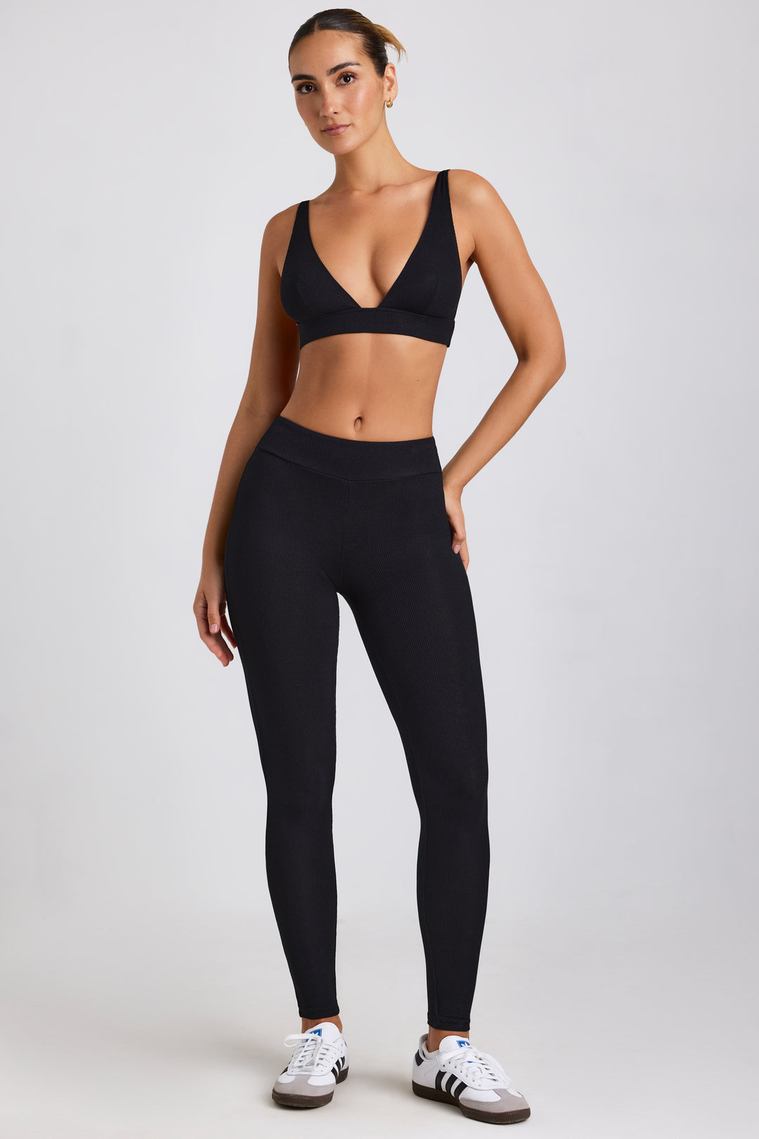 Linnea Petite Ribbed Modal High Waist Leggings in Black | Oh Polly