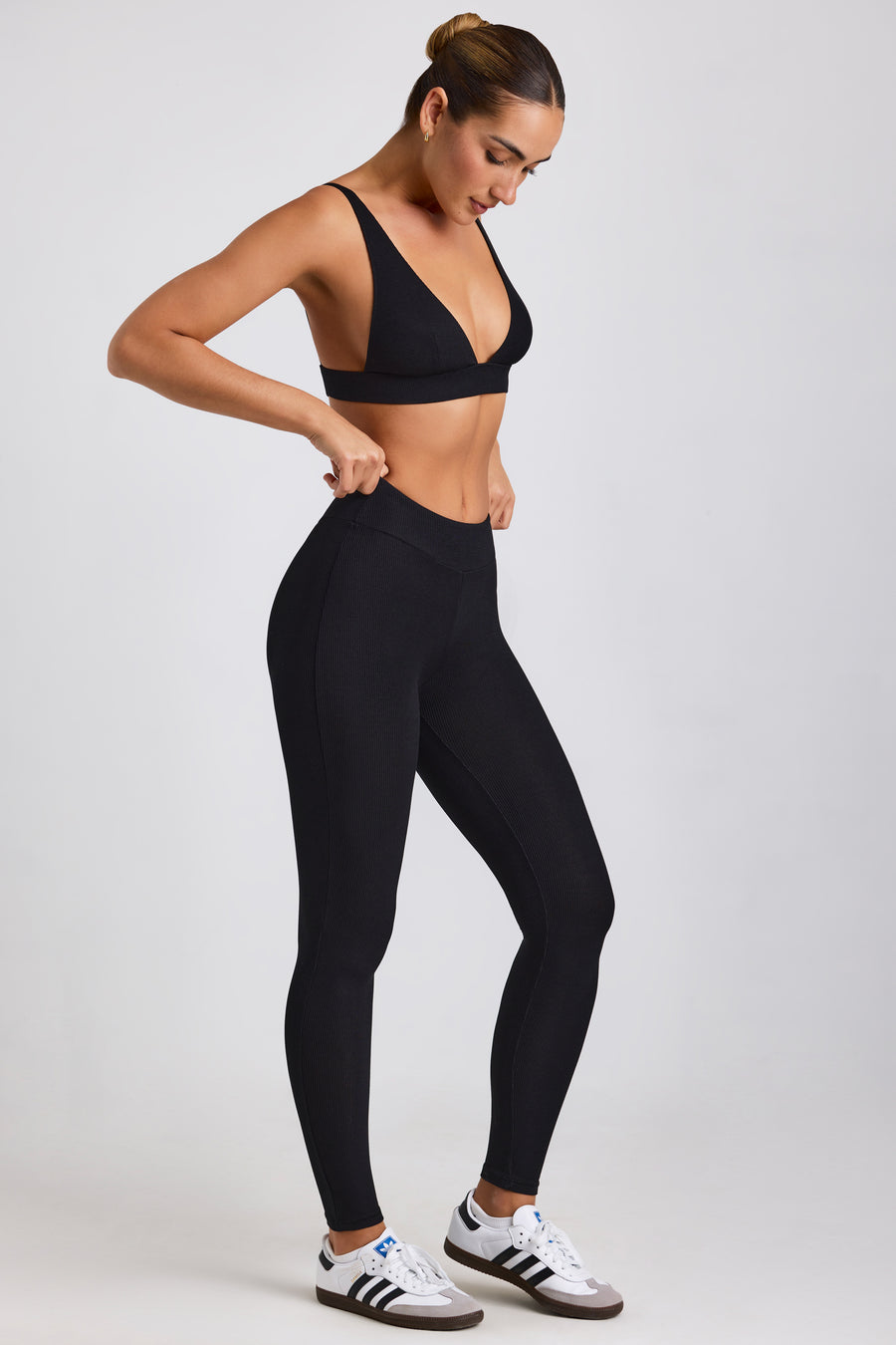 Linnea Petite Ribbed Modal High Waist Leggings in Black | Oh Polly