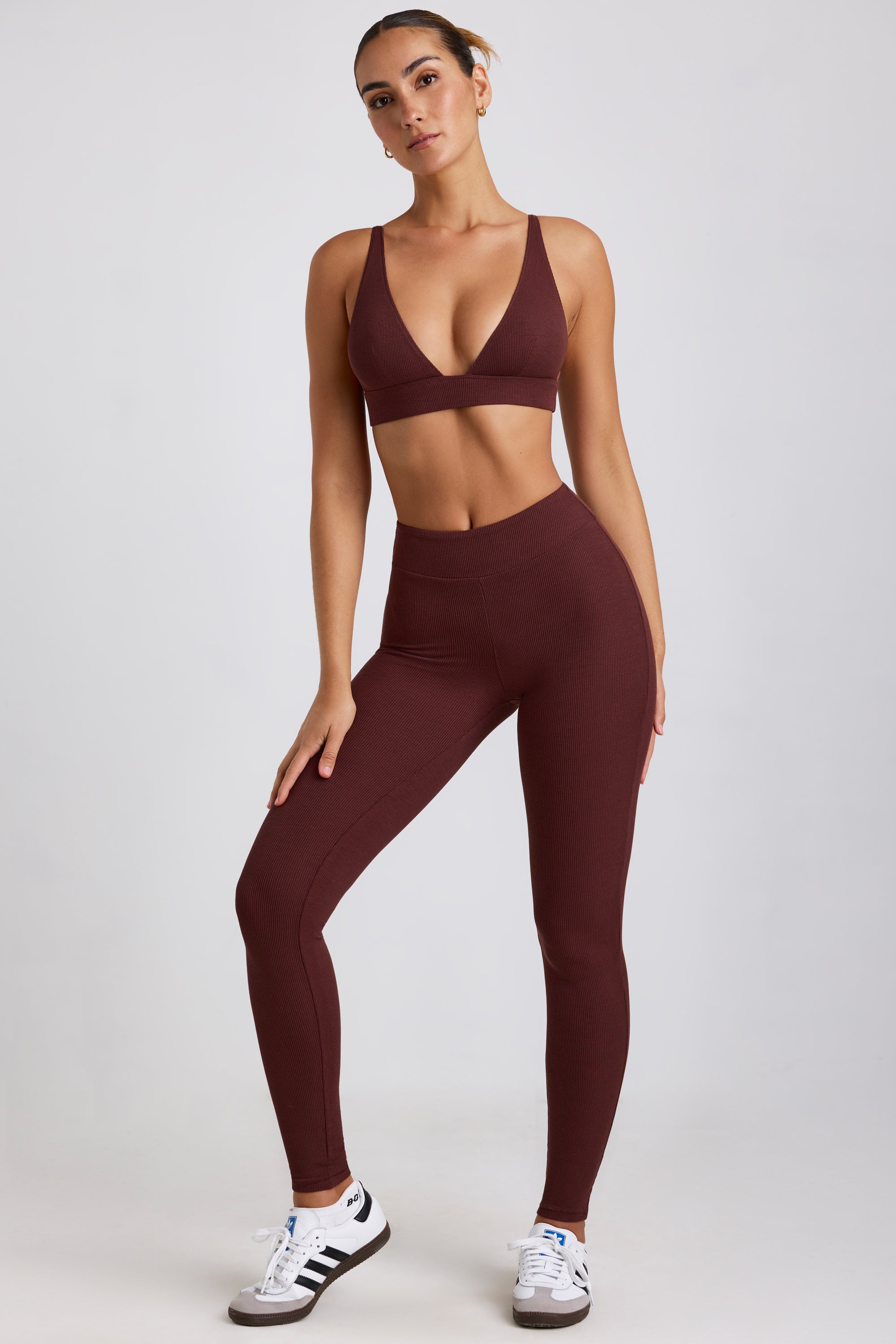 Petite - Leggings taille haute en modal côtelé en expresso