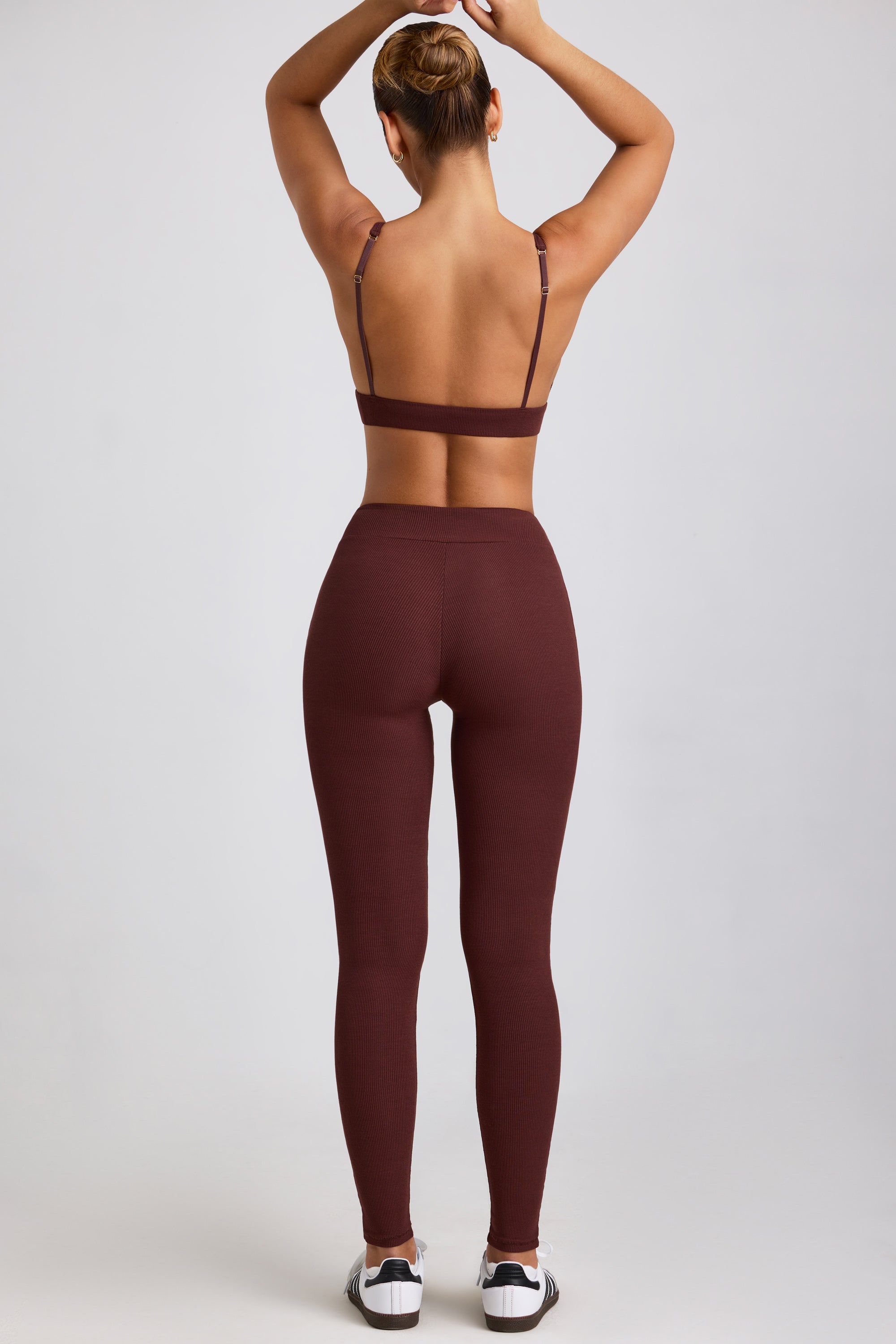 Petite - Leggings taille haute en modal côtelé en expresso