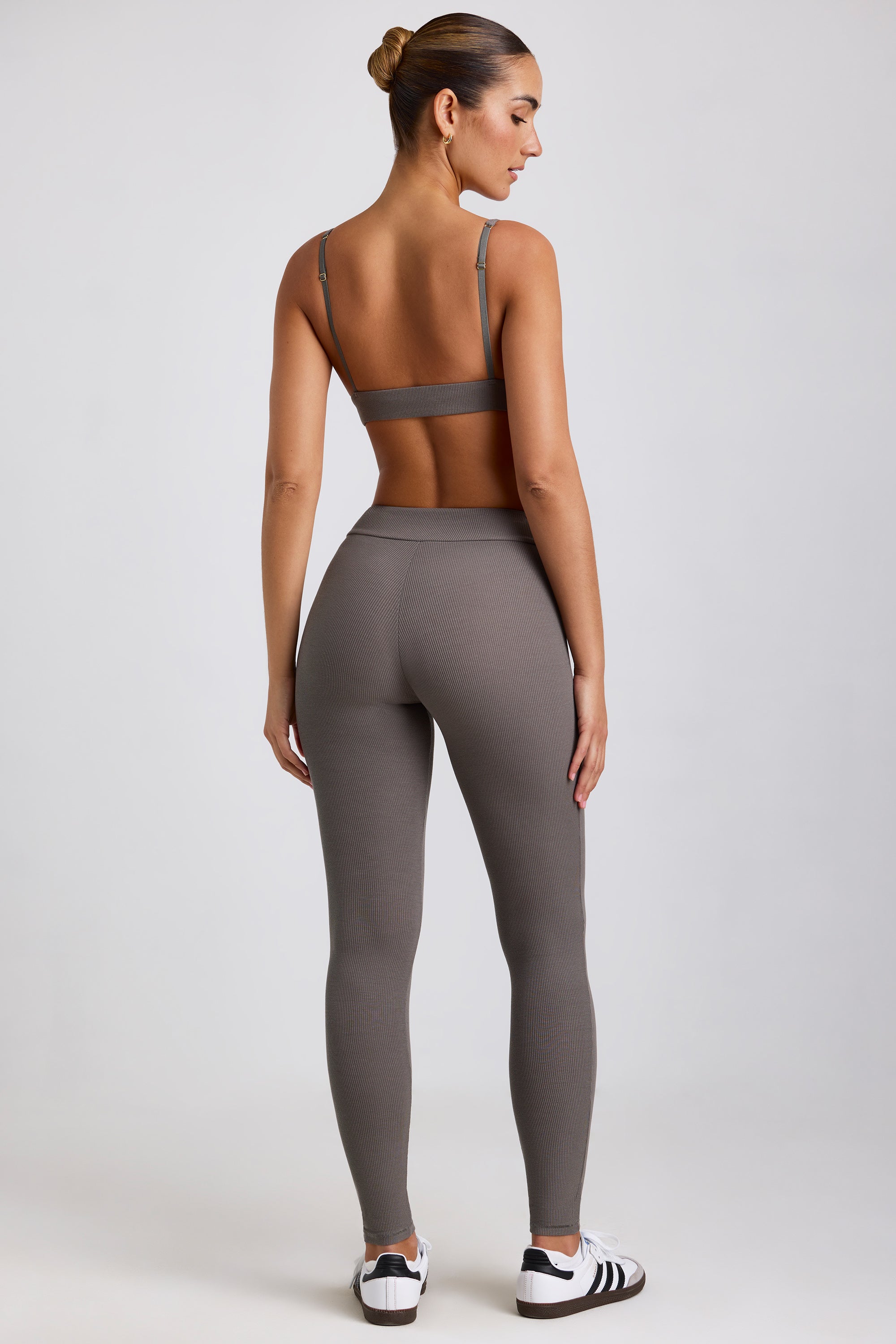 Leggings taille haute en modal côtelé en gris