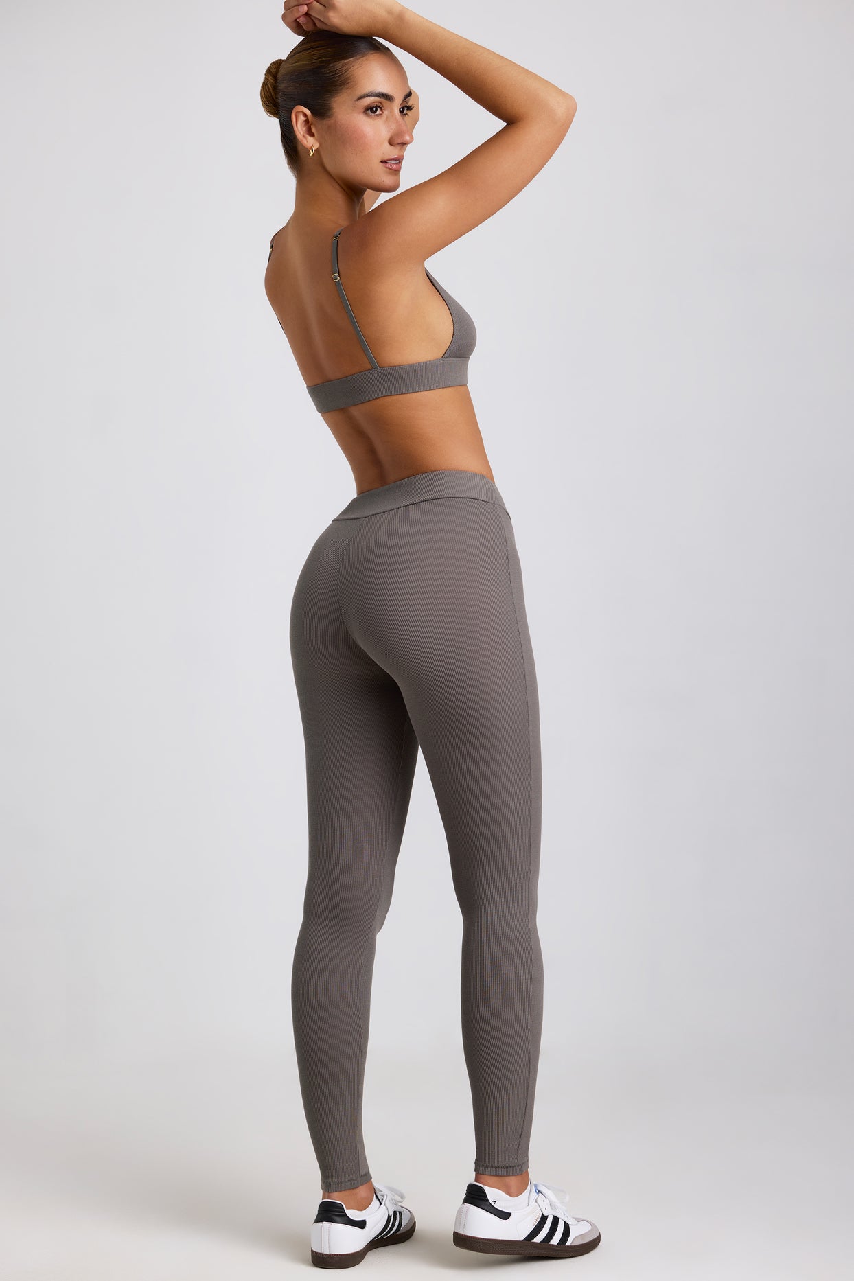 Legging taille haute en modal côtelé, gris