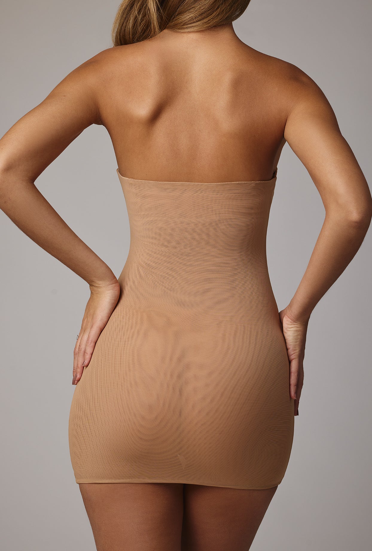 Soft Mesh Mini Slip Dress in Almond