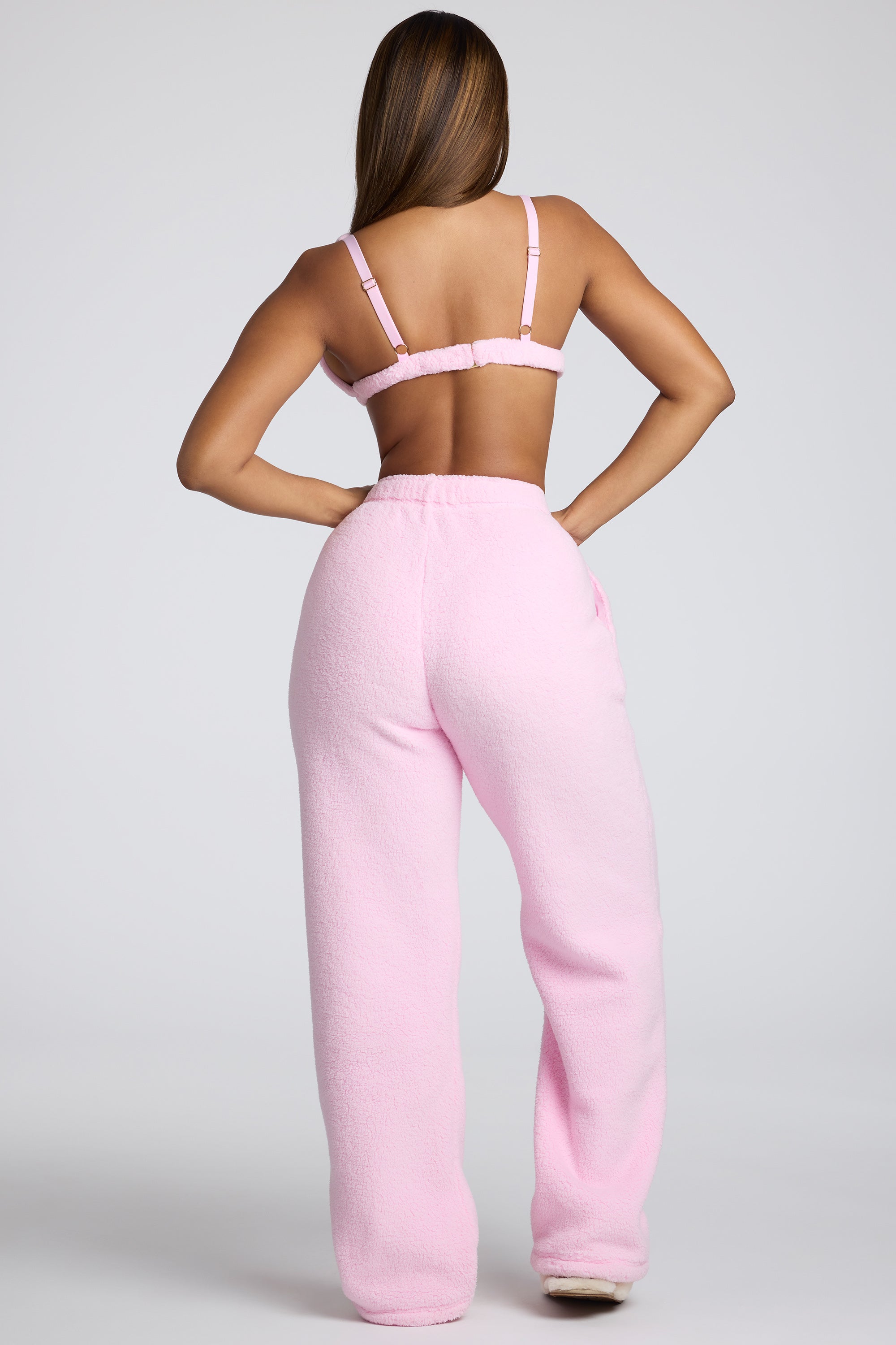 Petite - Pantalon de jogging en polaire à jambe droite et taille basse, rose bébé