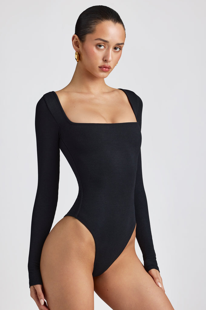 Long Sleeve Bodysuit Women Premium Leotard Casual Scoop Neck