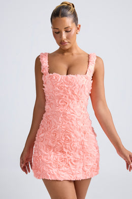 Mini-robe corset à appliqué floral, corail