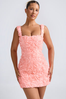 Mini-robe corset à appliqué floral, corail