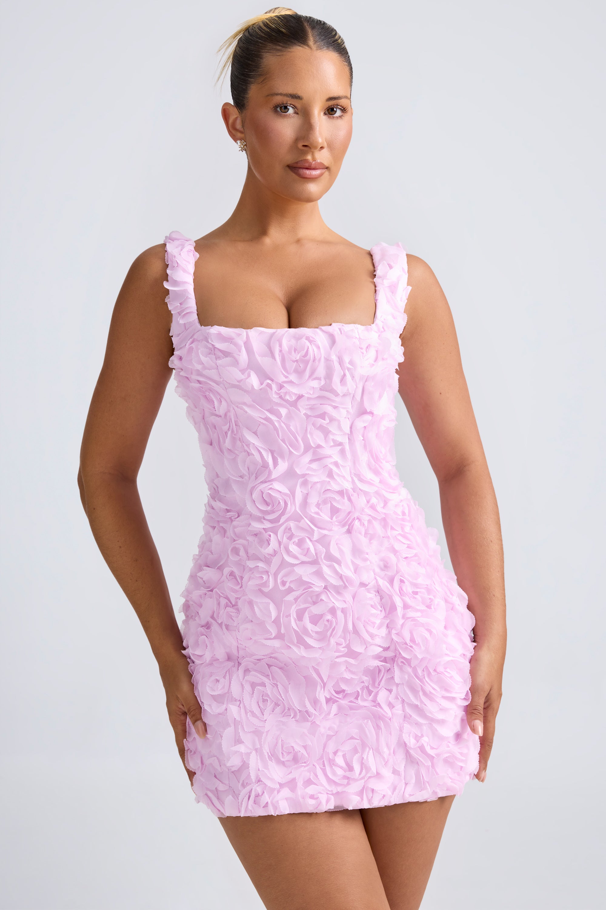 Floral-Appliqué Corset Mini Dress in Lilac