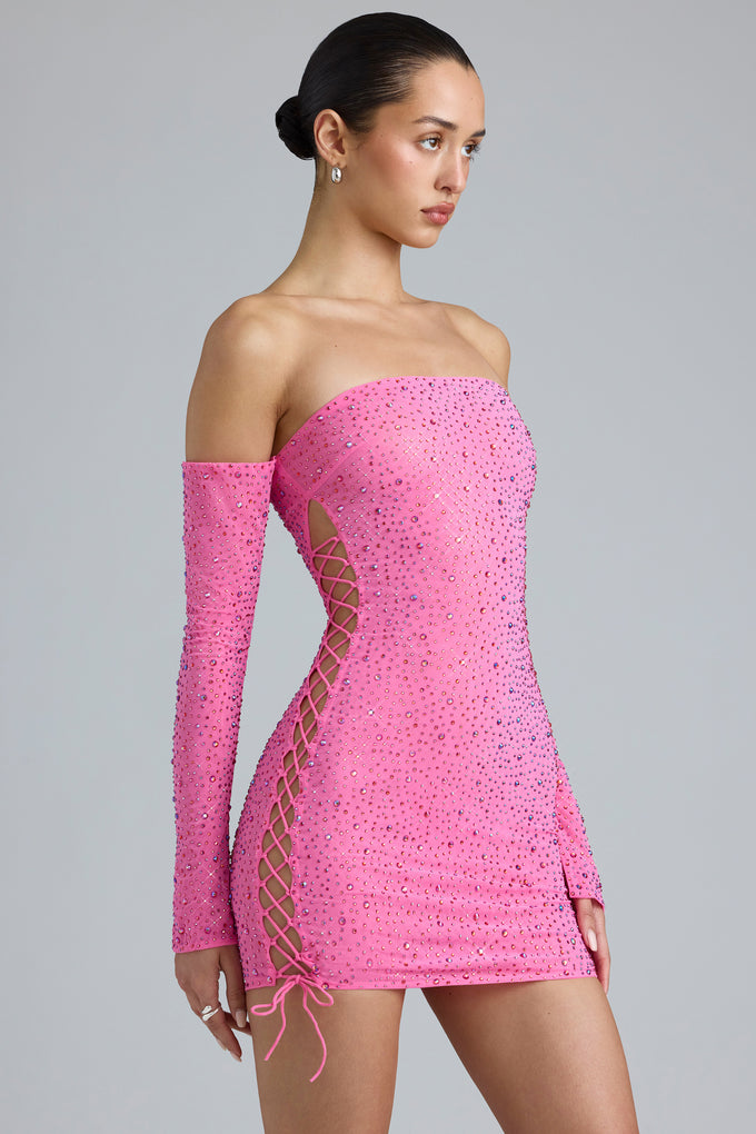FROM BEVERLY HILLS - IVORY AND PINK EMBELLISHED BABY DOLL DRESS