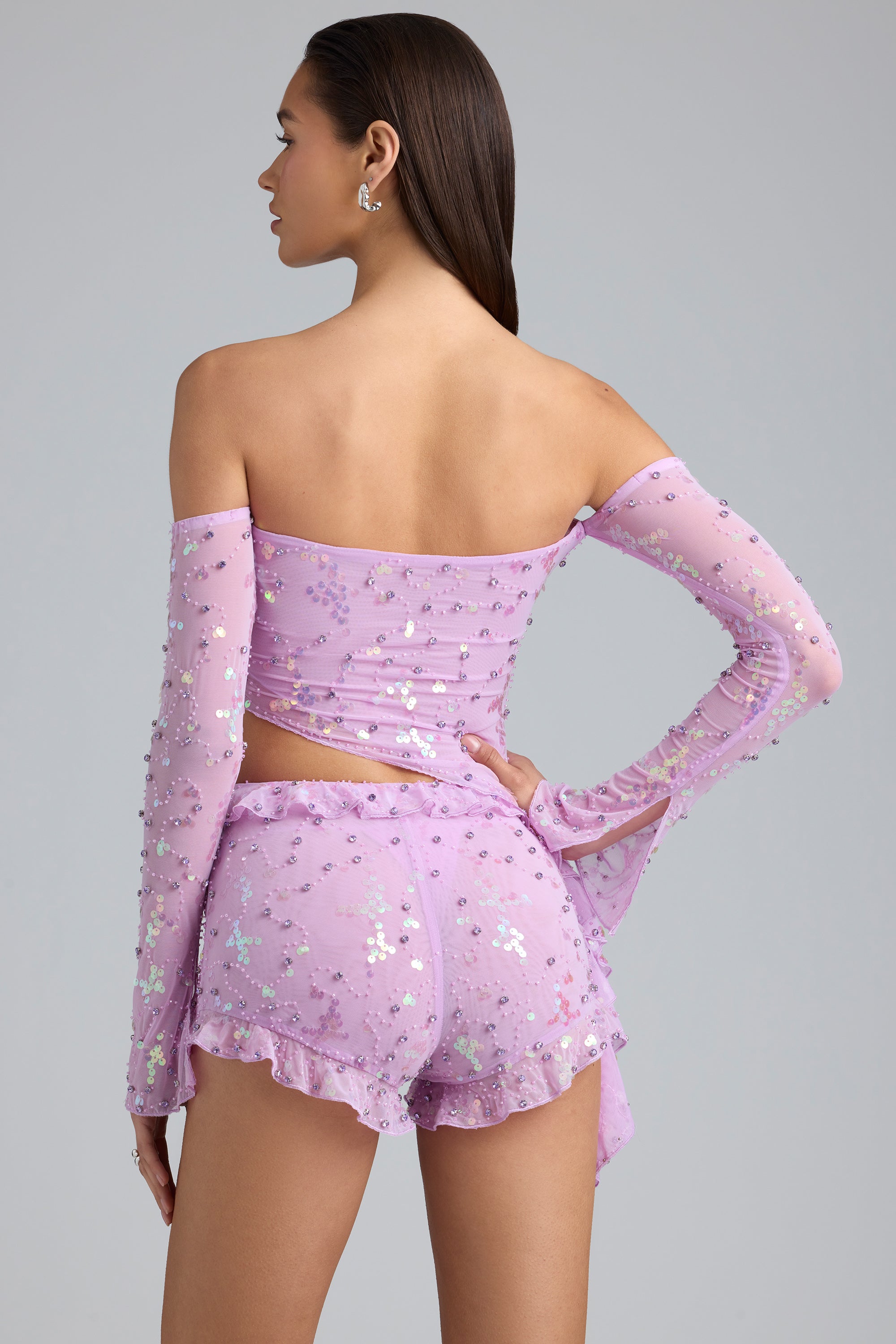 Cloe Ruffle Mid Rise Hot Pant Shorts in Violet Pink Oh Polly