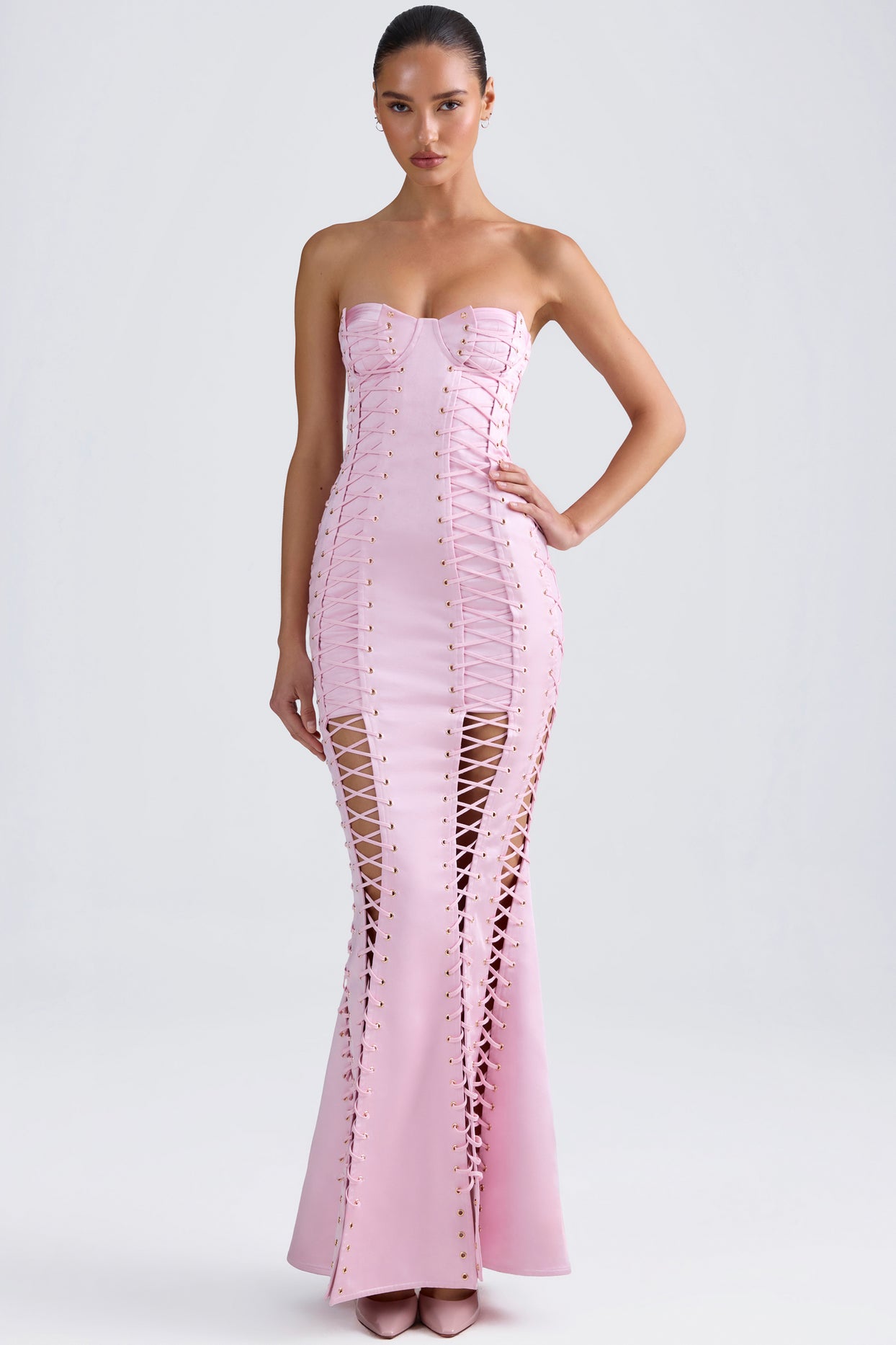 Robe corset à lacets en rose clair