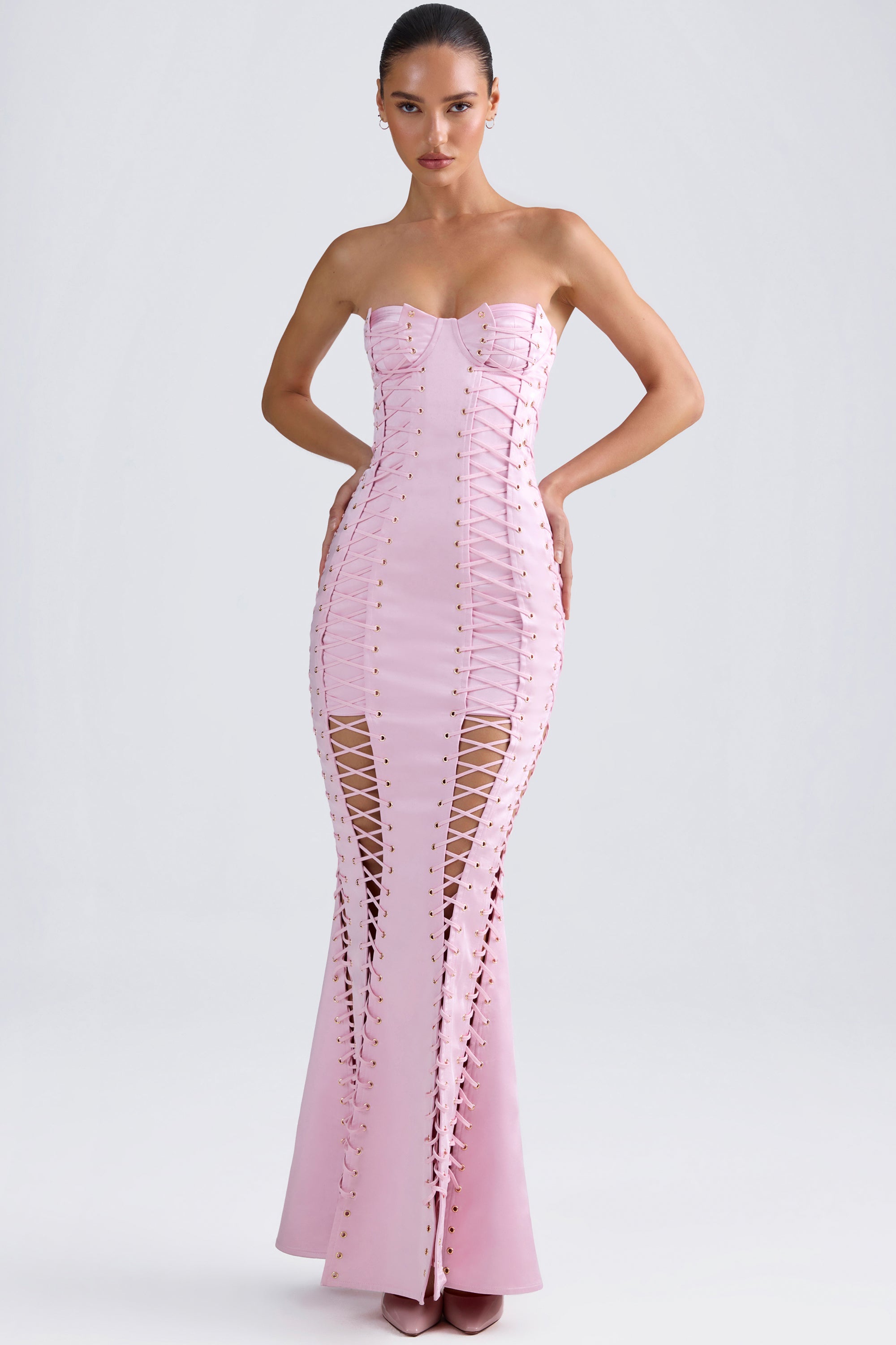 Robe corset à lacets en rose clair