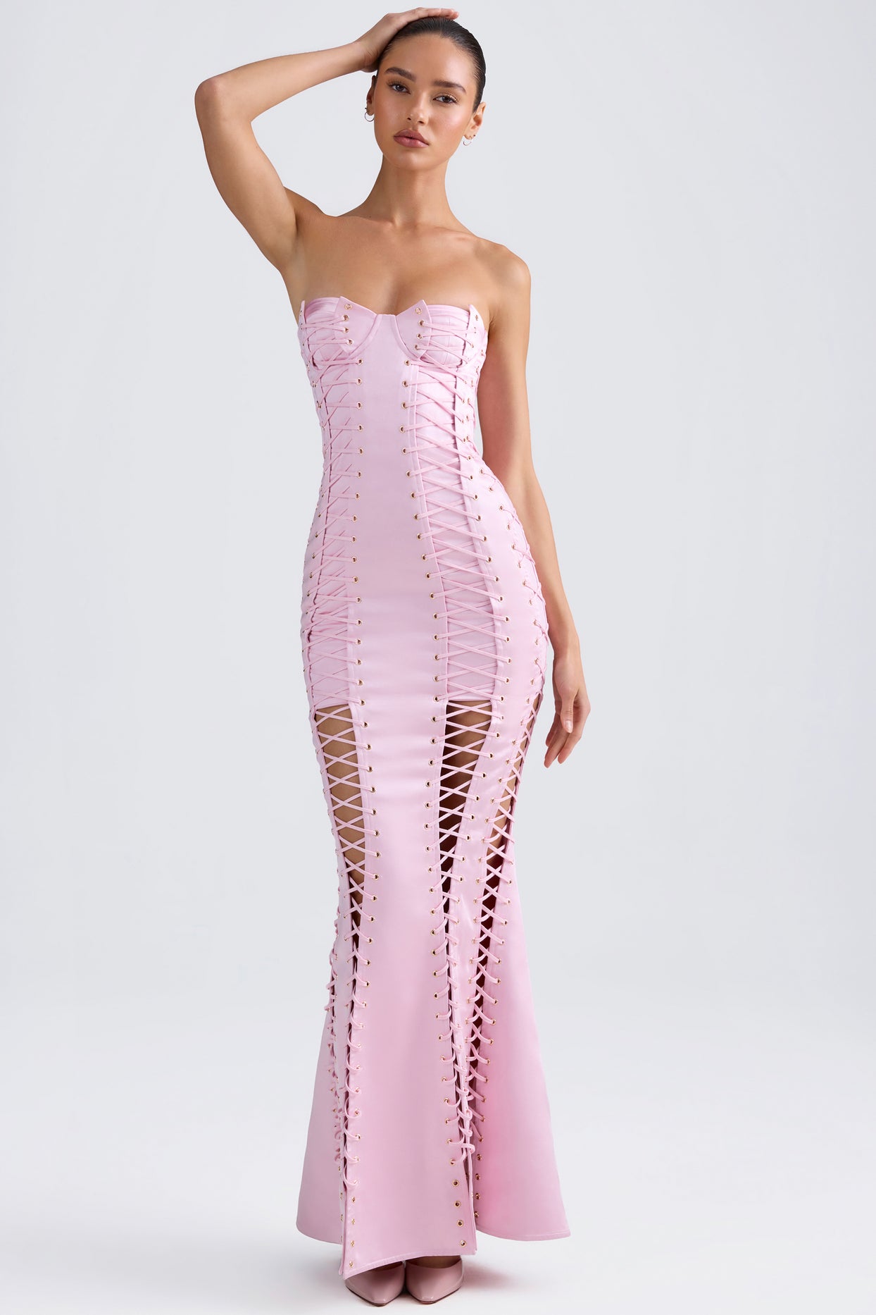 Robe corset à lacets en rose clair