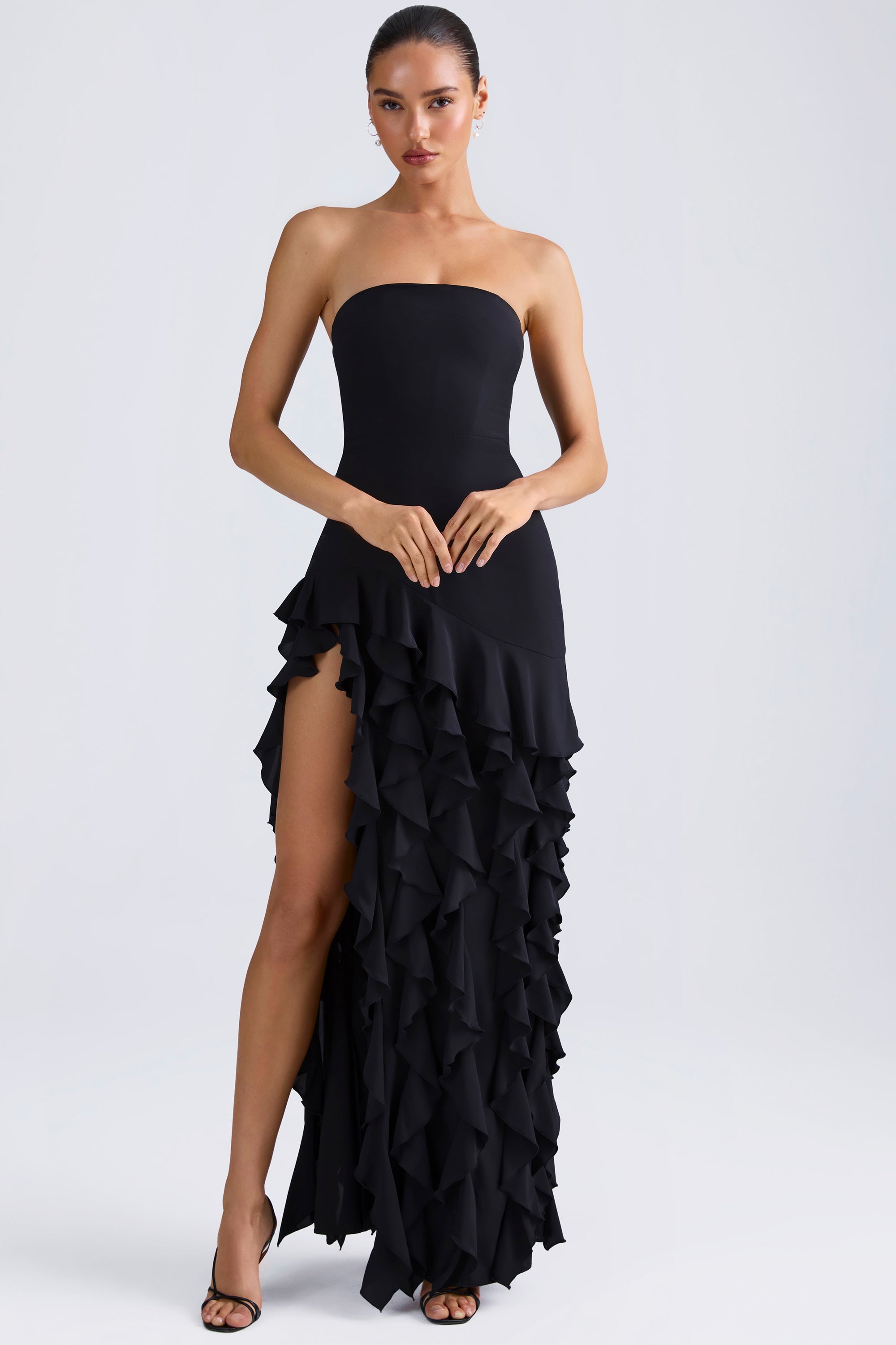 Robe bustier à volants en noir