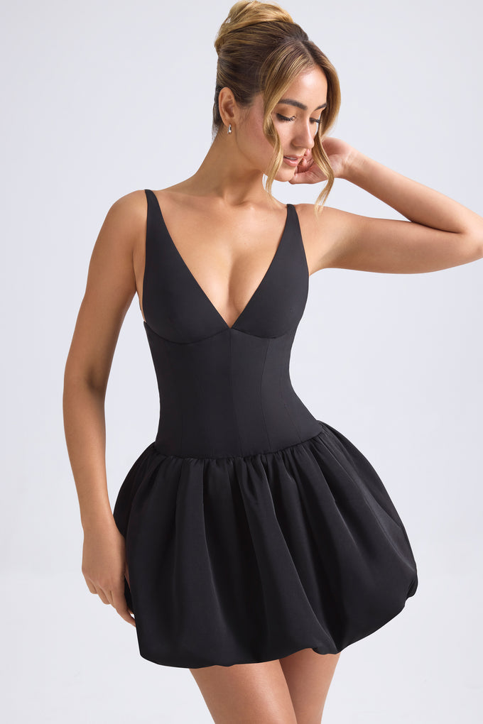 Micro-robe corset à lacets et ourlet bulle en noir