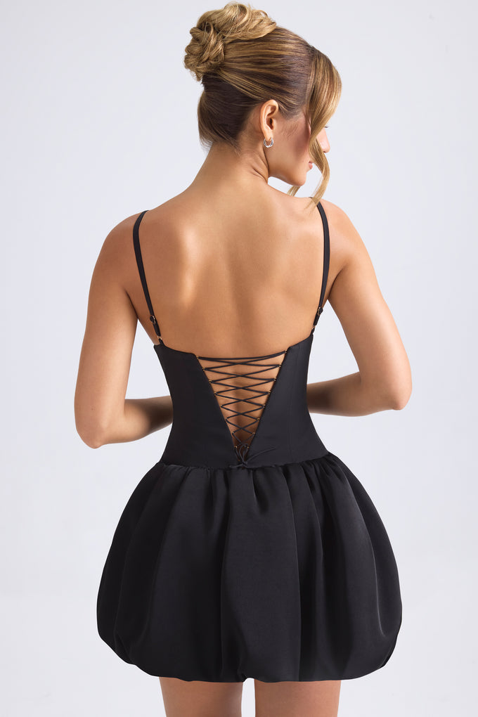 Micro-robe corset à lacets et ourlet bulle en noir