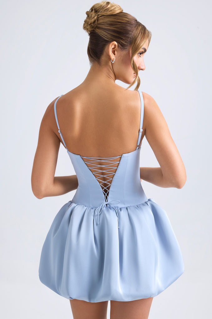 Micro-robe corset à lacets et ourlet bulle en bleu clair