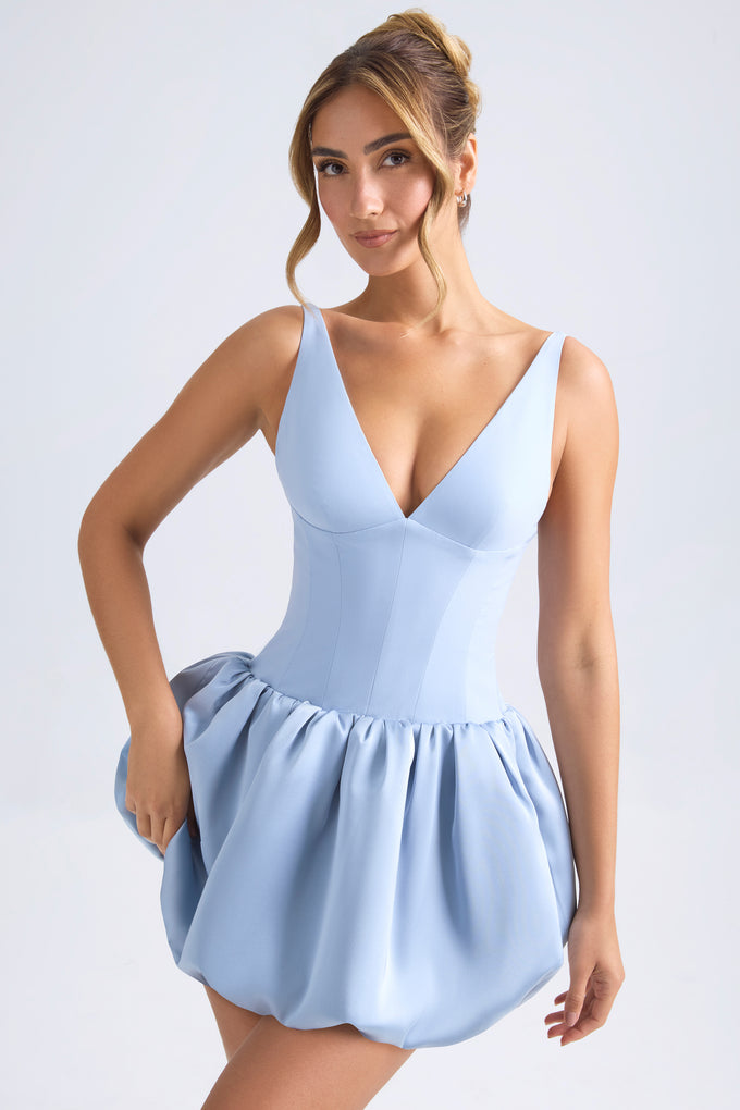 Micro-robe corset à lacets et ourlet bulle en bleu clair