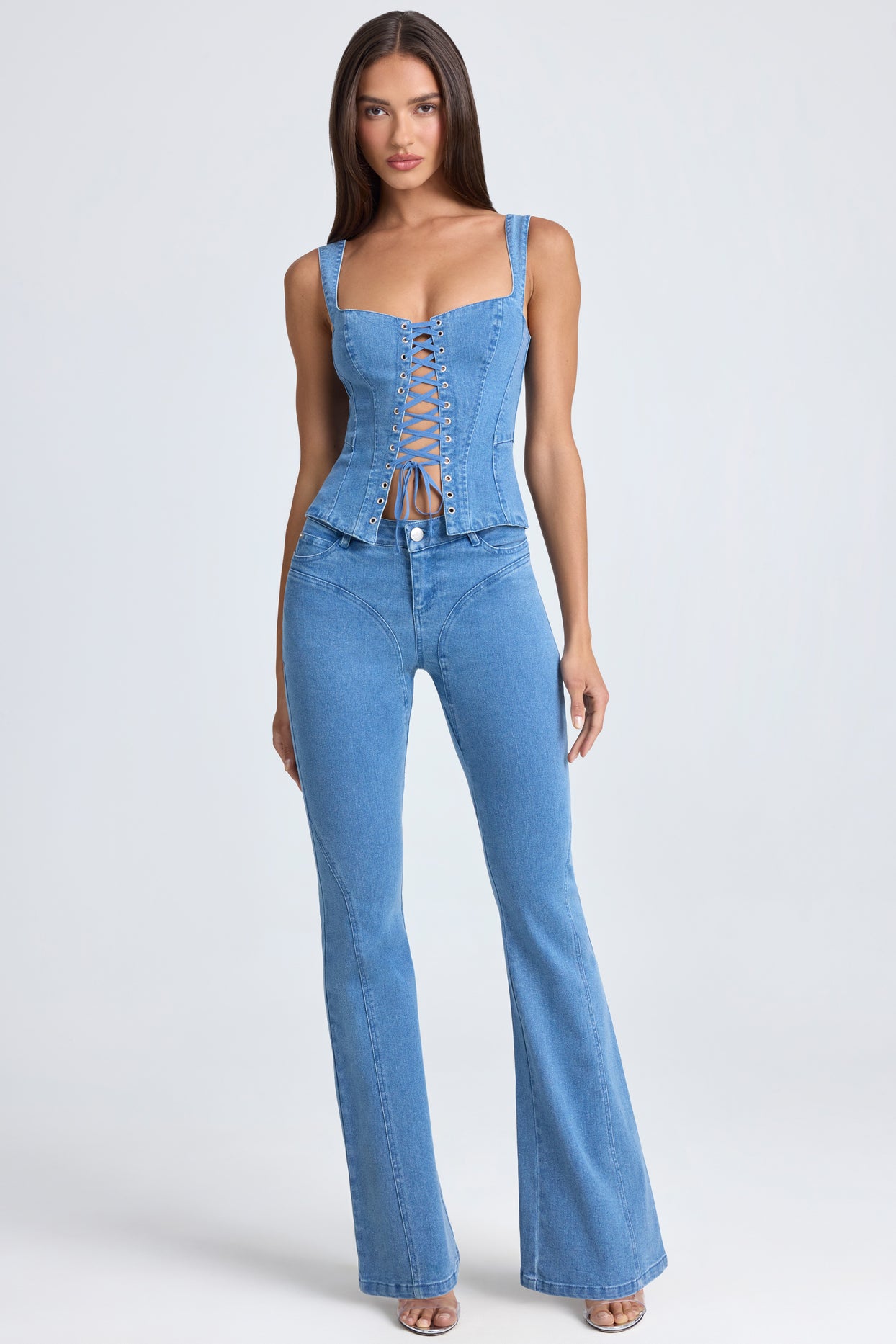 Tall Mid-Rise Flared Jeans in Mid Blue Stonewash