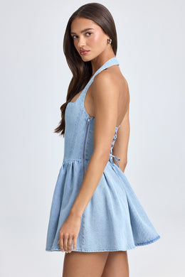 Micro-robe corset dos nu en bleu clair délavé
