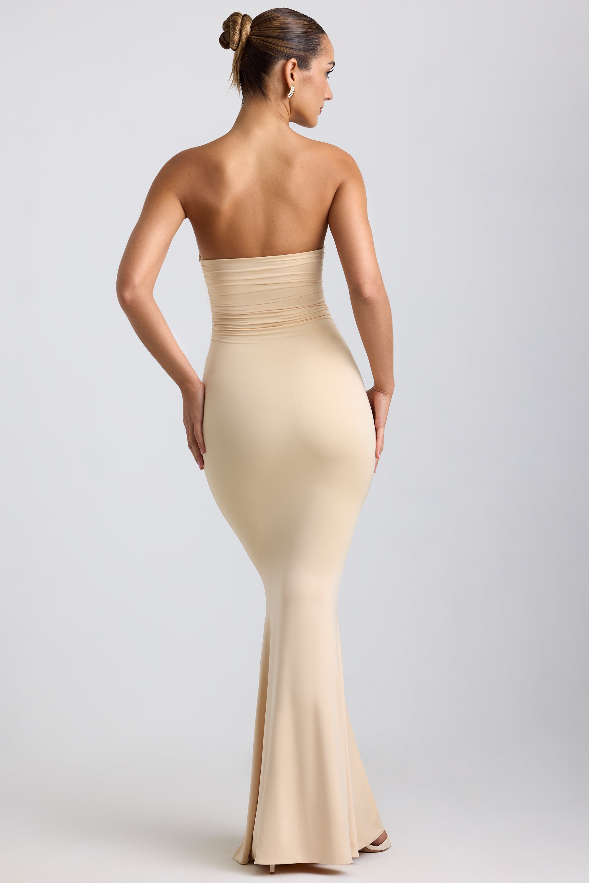 Slinky Jersey Hardware Detail Strapless Maxi Dress in Buttercream