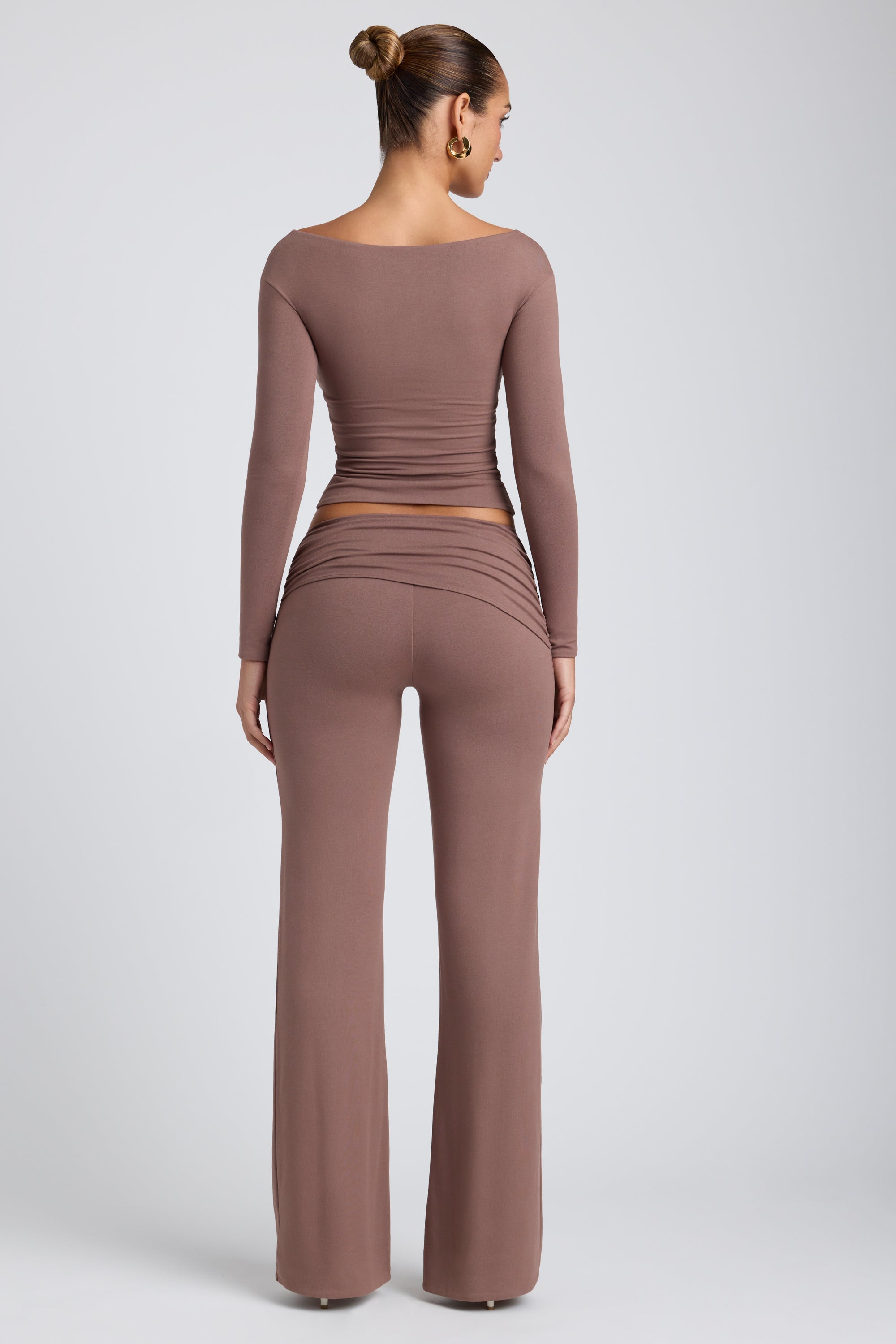 Pantalon droit taille mi-haute en modal, taupe