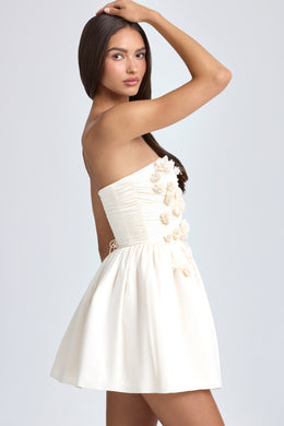 Mini-robe corset bandeau à appliqué floral, ivoire
