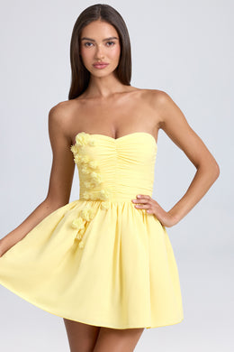 Mini-robe corset bandeau à appliqué floral en sorbet citron