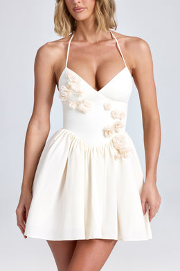 Mini-robe corset à appliqué floral et col licou, ivoire