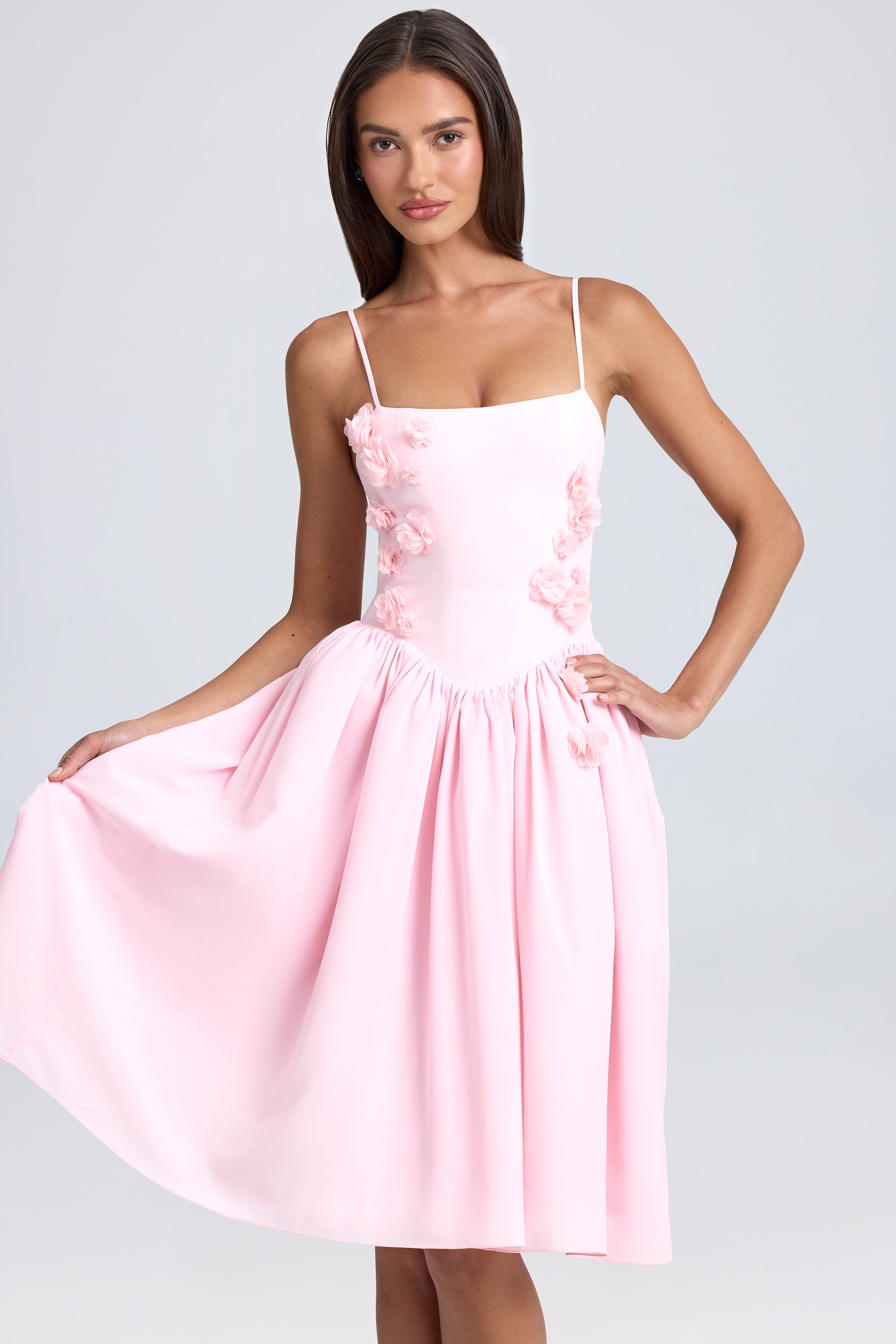 Robe midi à appliqué floral, Blush