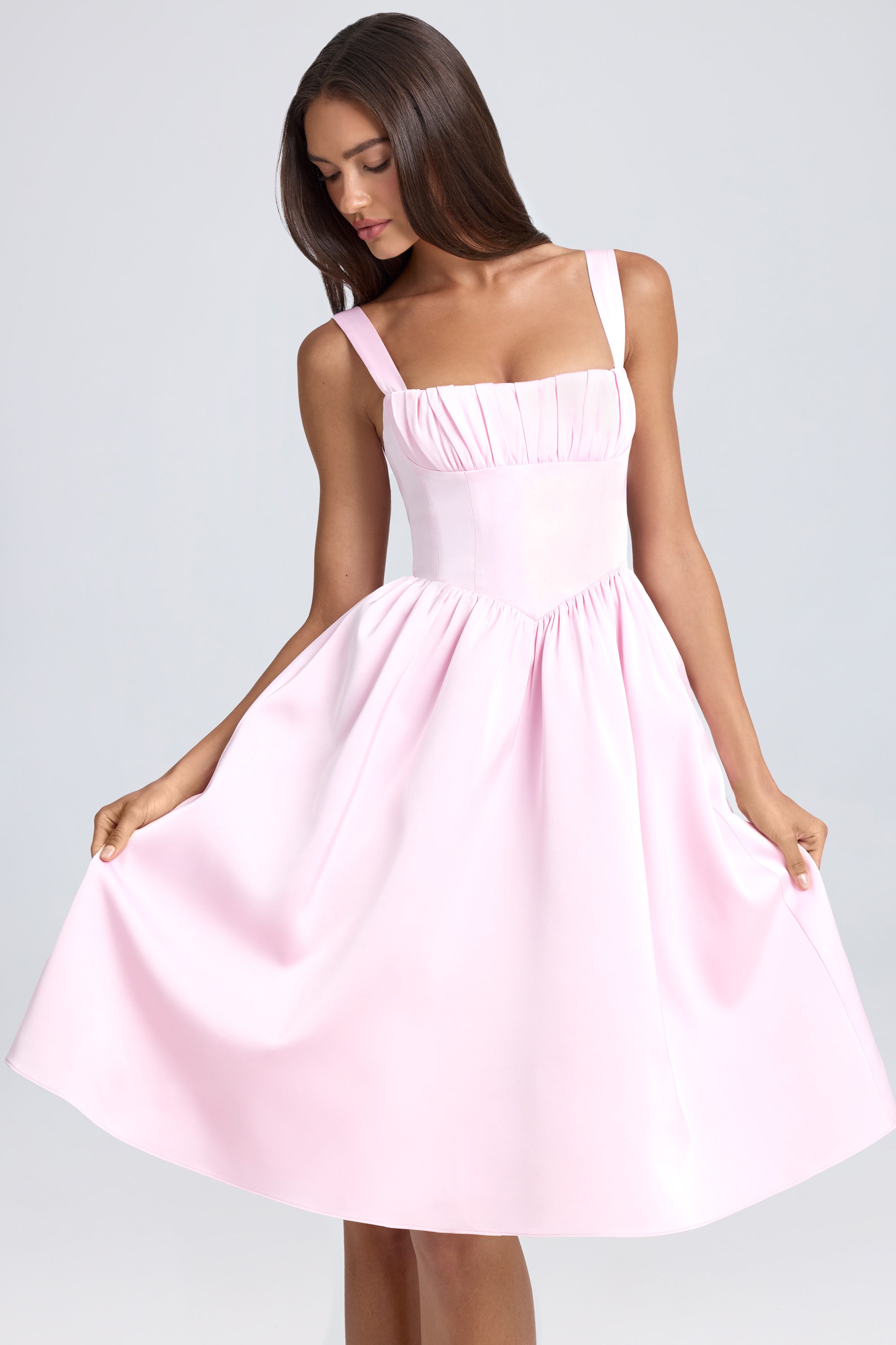 Robe mi-longue corset drapée, Blush