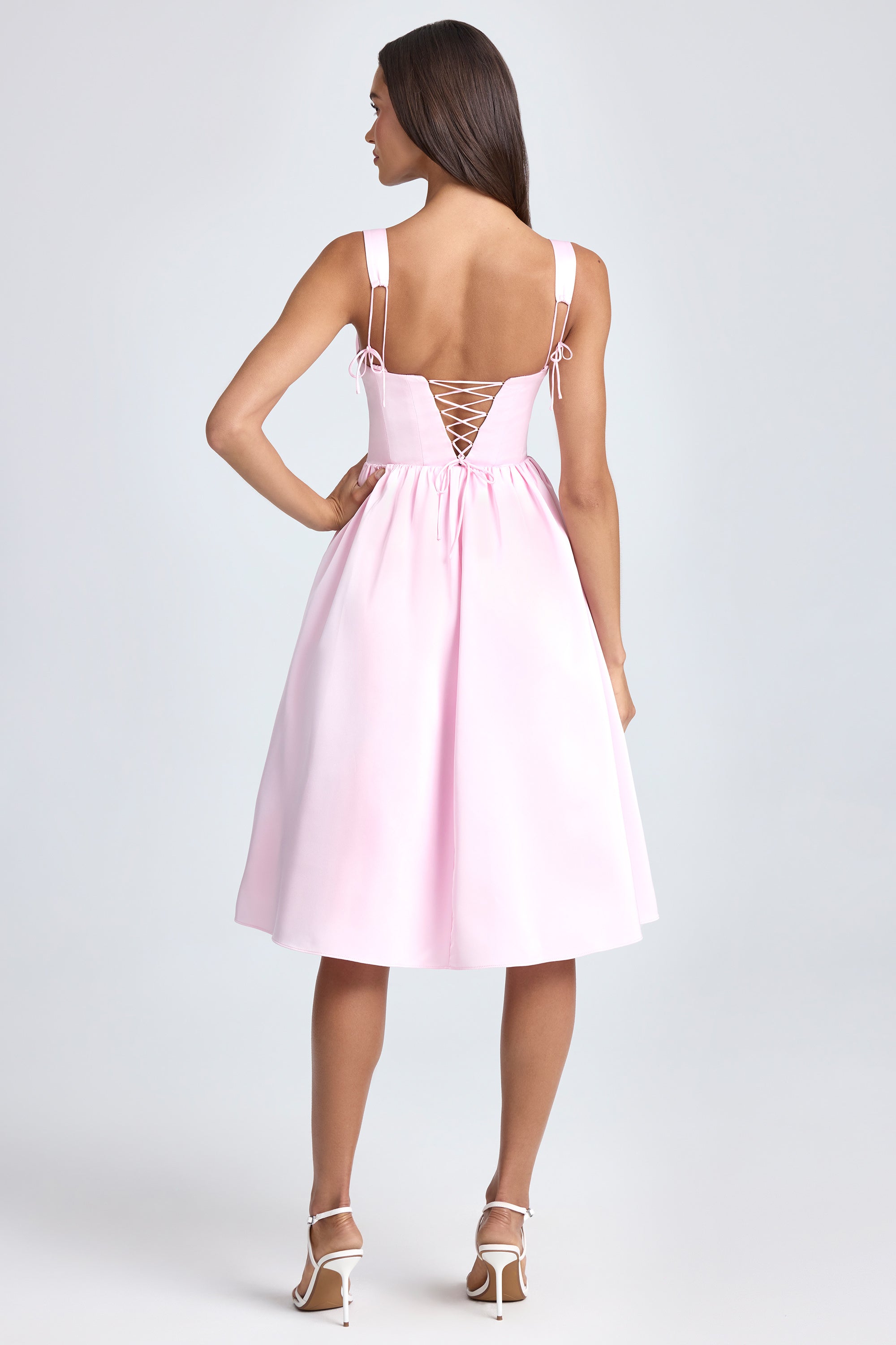 Robe mi-longue corset drapée, Blush