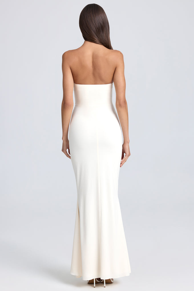 Bandeau Ruffle-Trim Corset Gown in Ivory