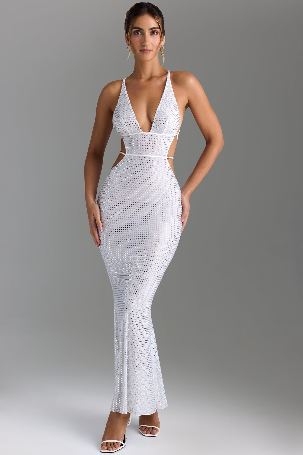 Embellished Cut-Out Maxi Dress in White